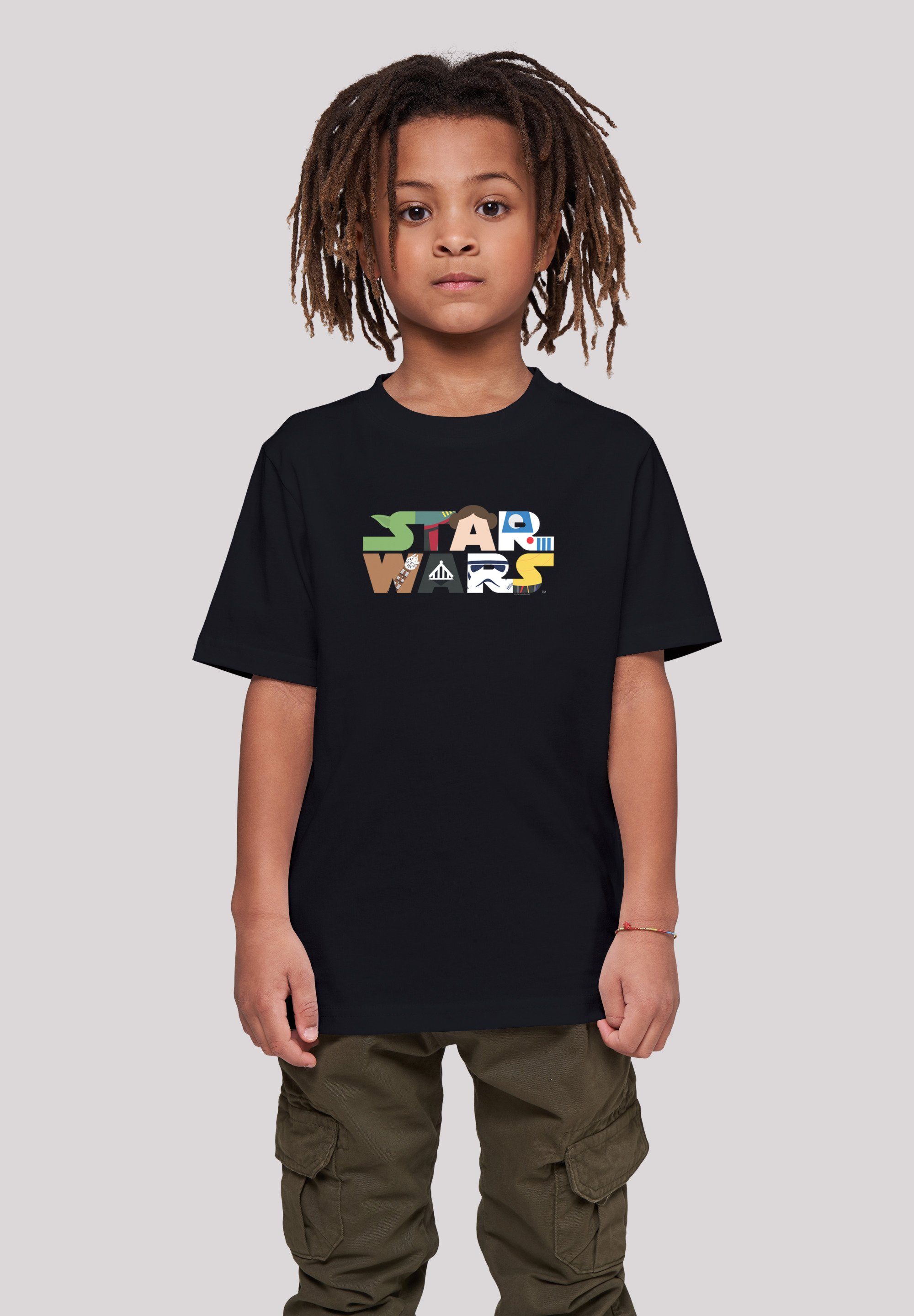 Kurzarmshirt Tee (1-tlg) Character with Basic Wars Kids Logo F4NT4STIC Kinder black Star