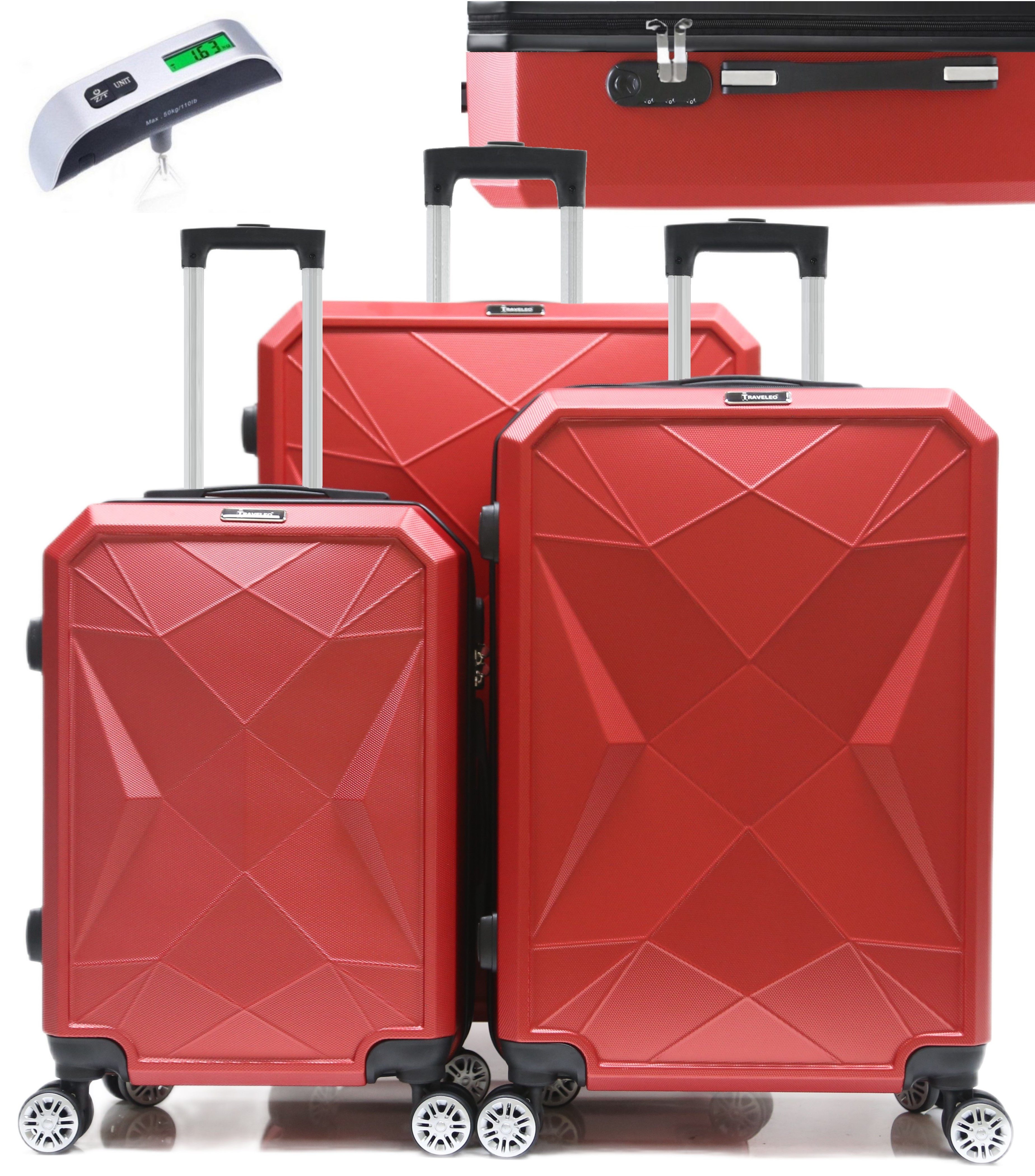 KESSMANN Kofferset 3 teilig Hartschalenkofferset M L XL Koffer + Digitale Kofferwaage, 4 Rollen, (Reisekofferset, 4 tlg., Schloss Teleskopgriff Gepäck Urlaub Zubehör Reise Hartschale Trolley), Reisetasche Kofferset groß mittel klein Handgepäck Gepäck Rollkoffer