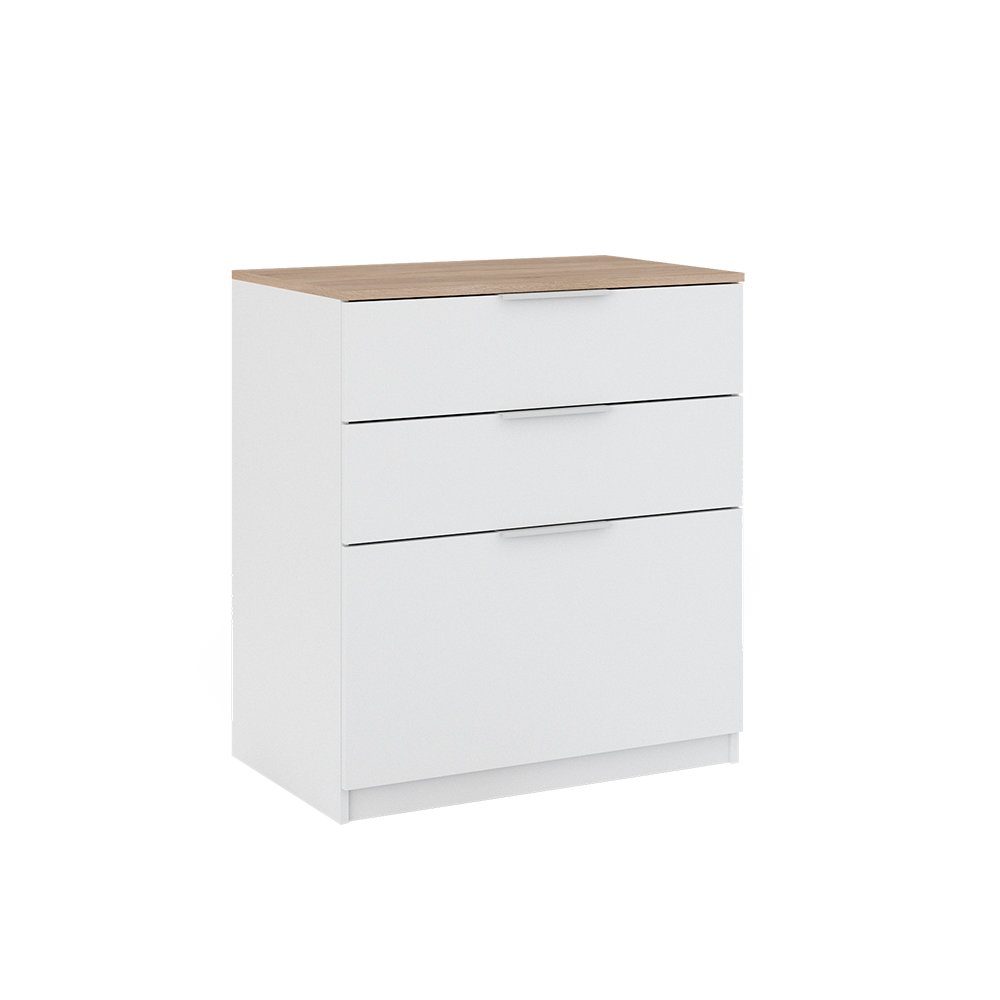 Vicco Kommode Betti, Weiß/Sonoma, 80 x 90 cm mit 3 Schubladen (1 St)