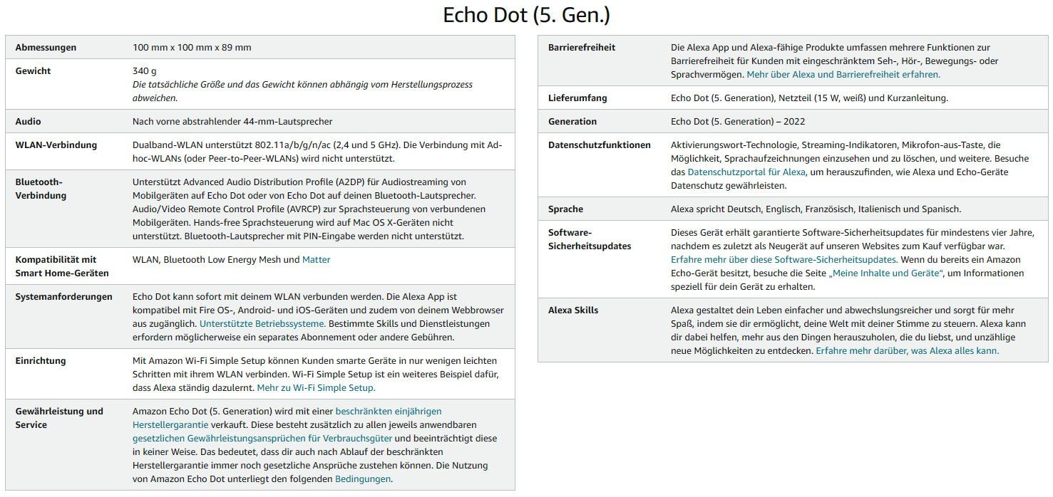 Bluetooth-Lautsprecher Klang, sattem Amazon (5. Dot Echo mit Gen), Anthrazit