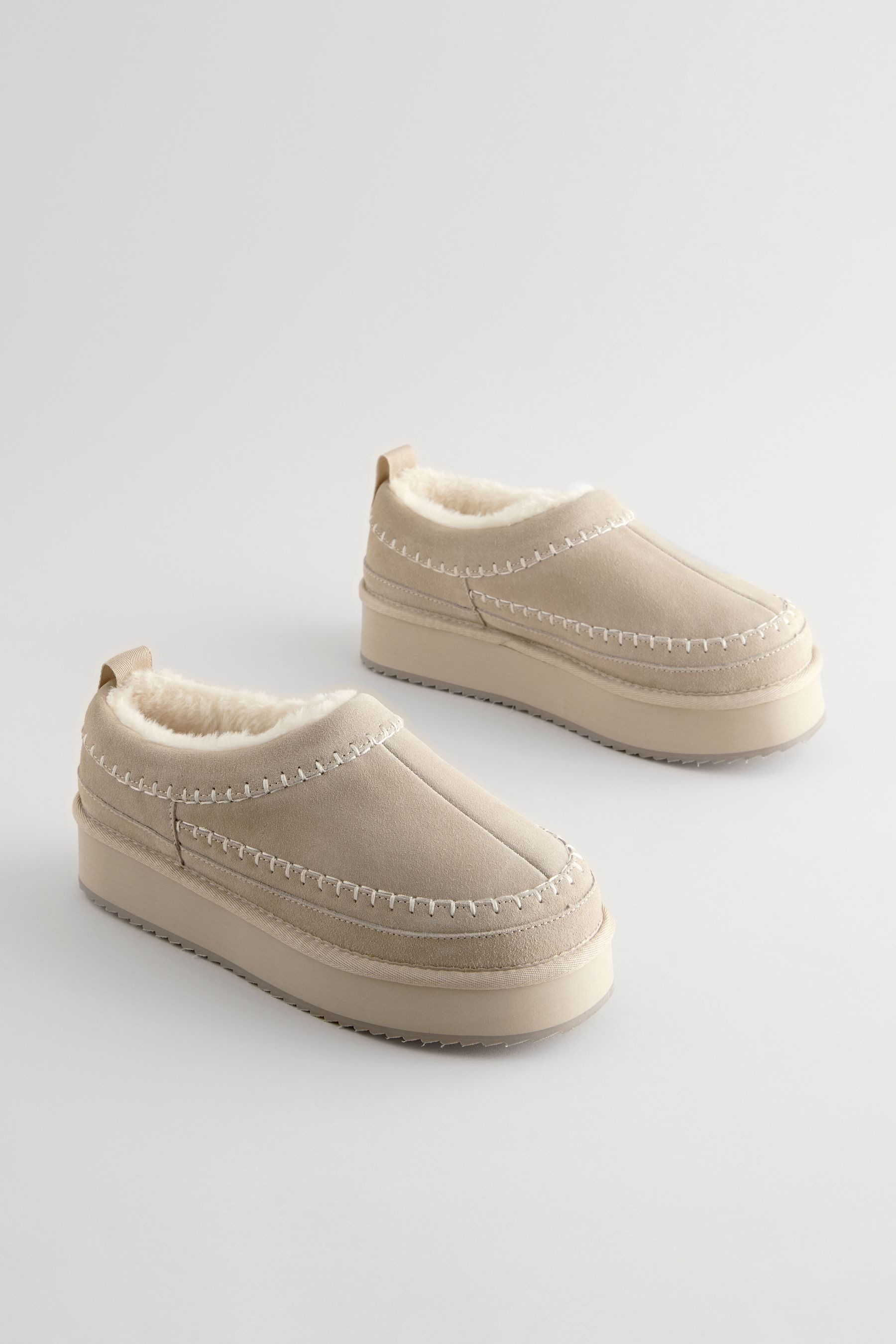 Next Forever Comfort® Leder-Schlupfschuhe, Borgfutter Slipper günstig online kaufen