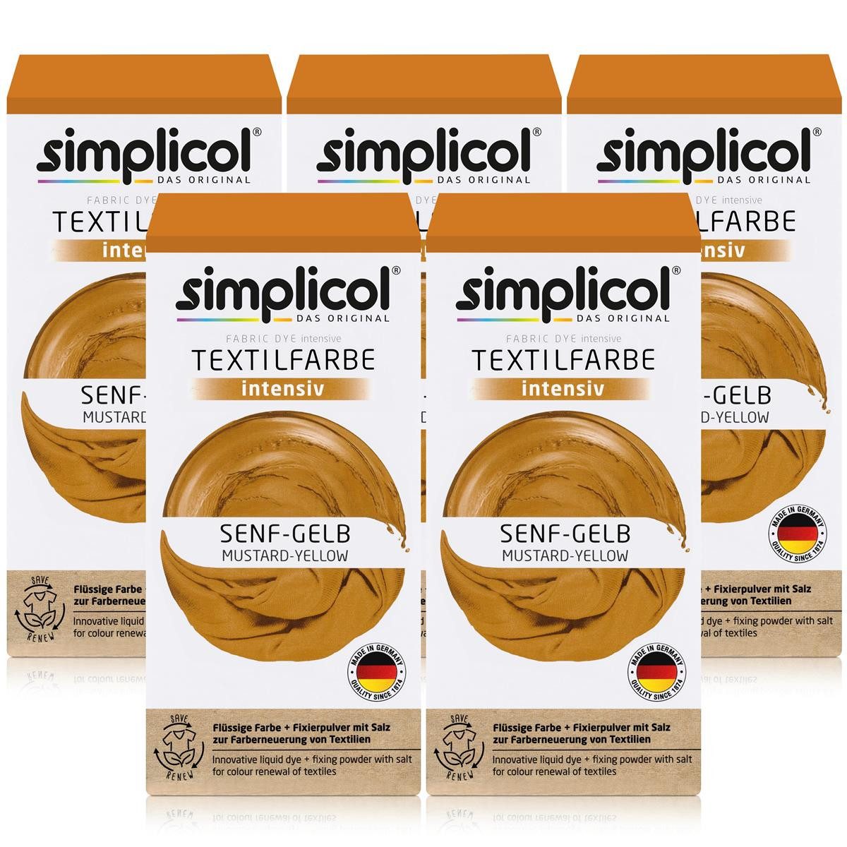 simplicol Textilfarbe Simplicol Textilfarbe intensiv Senf-Gelb Flüssigfarbe, Fixierer (5er P