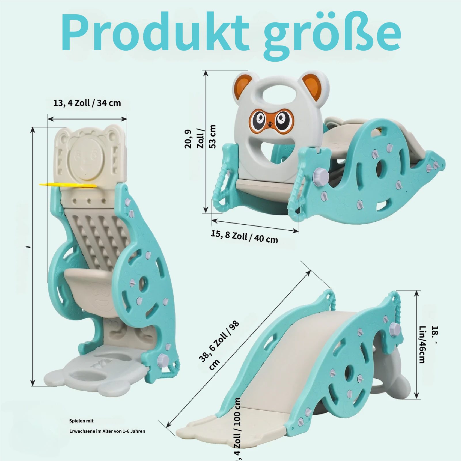 Rutaqian Indoor-Rutsche 4-in-1 Kinderrutsche mit Schaukel, Tragbare Kombirutsche für Kinder, Schaukelpferd mit Basketballkorb, Rutsche für Kinder von 1–6 Jahren