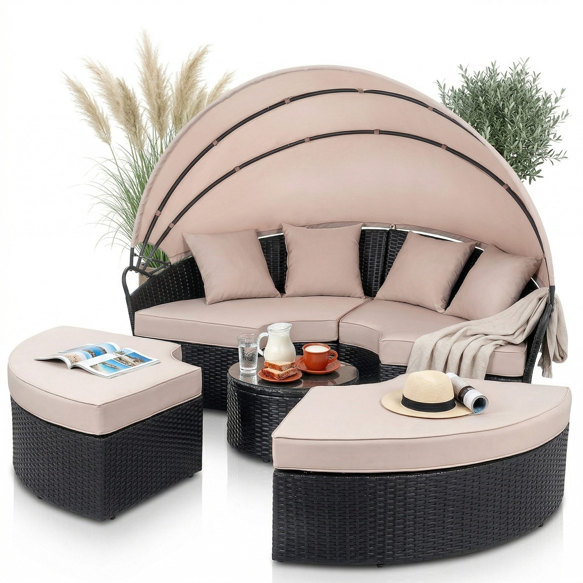 Mucola Gartenlounge-Set Sonneninsel 180CM Polyrattan Gartenmuschel Gartenliege Loungebett, (Stück, Exklusiv), Wasserabweisend