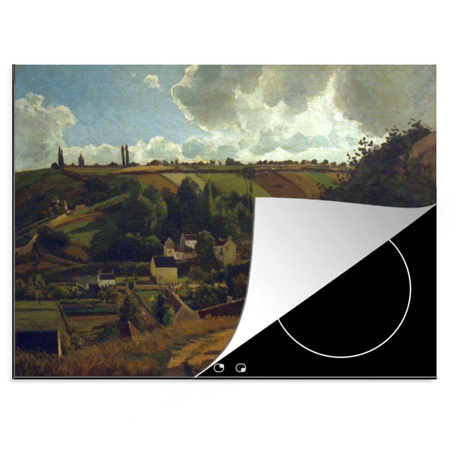 MuchoWow Herdblende-/Abdeckplatte Jallais-Hügel Pontoise - Camille Pissarro, Vinyl, (1 tlg), 70x52 cm, Mobile Arbeitsfläche nutzbar, Ceranfeldabdeckung