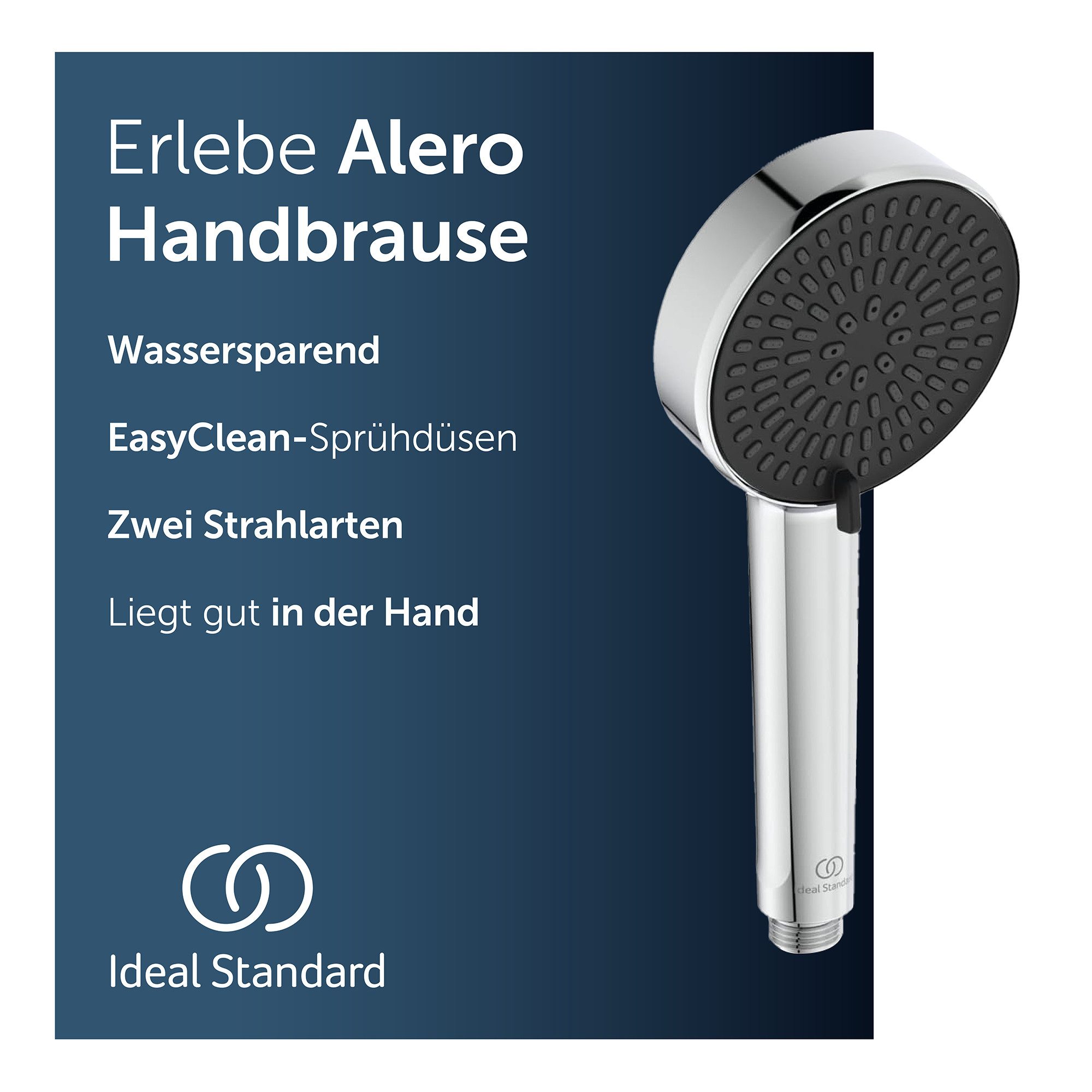Ideal Standard Handbrause Alero, Wassersparend, Variable Strahlarten, Liegt gut in der Hand