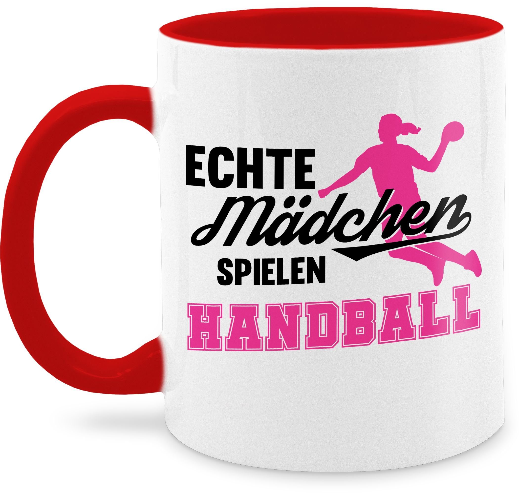Shirtracer Tasse Echte Mädchen spielen Handball - Sprungwurf, Keramik, Kaffeetasse Hobby Geschenk 3 Rot