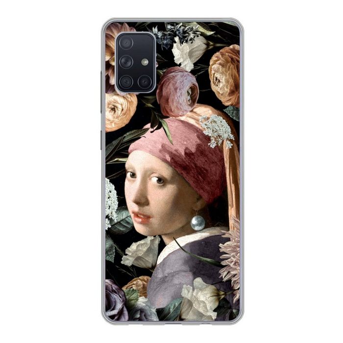 MuchoWow Handyhülle Mädchen mit Perlenohrring - Blumen - Vermeer - Pastell - Kunstwerk - Phone Case Handyhülle Samsung Galaxy A71 Silikon Schutzhülle