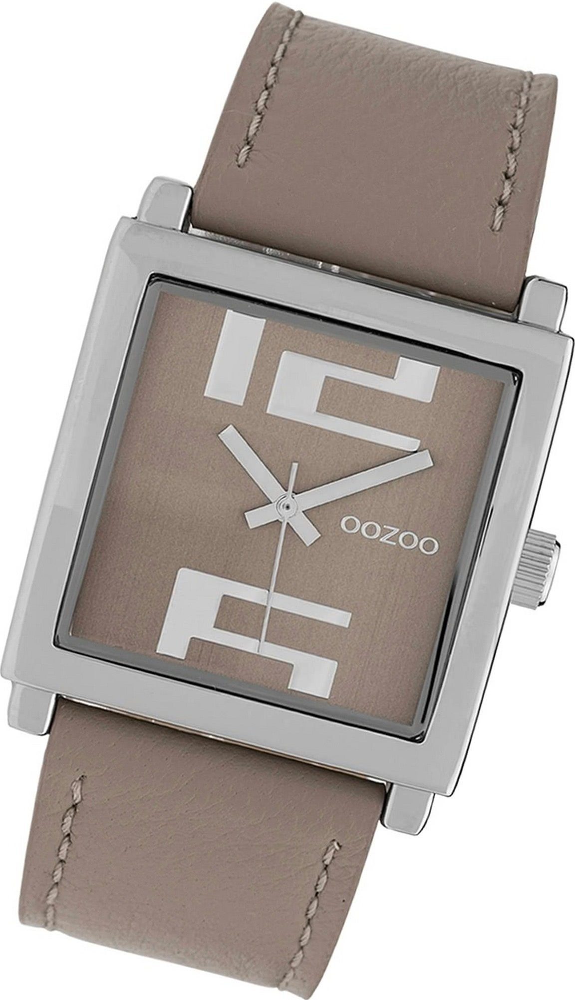 OOZOO Quarzuhr Oozoo Leder Damen Uhr C9735 Analog, Damenuhr Lederarmband  braun, beige, eckiges Gehäuse, mittel (ca. 34mm)
