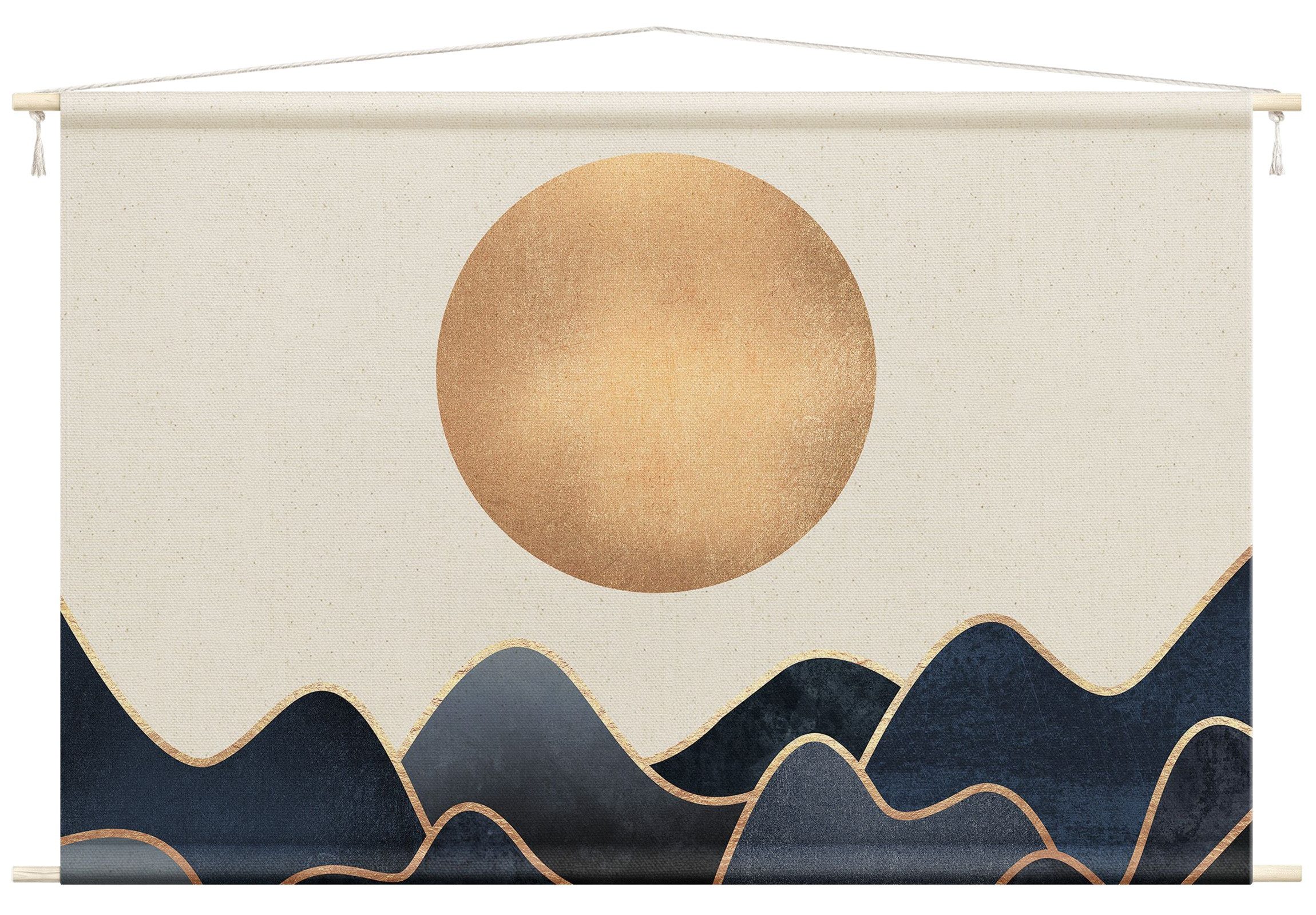 Bilderdepot24 Wandteppich modern Abstrakt Aquarell gold, rechteckig, Höhe: 2.6 mm, großes Wandbild aus Natur-Baumwolle Wandbehang Stoffbild Tuch Wollseil