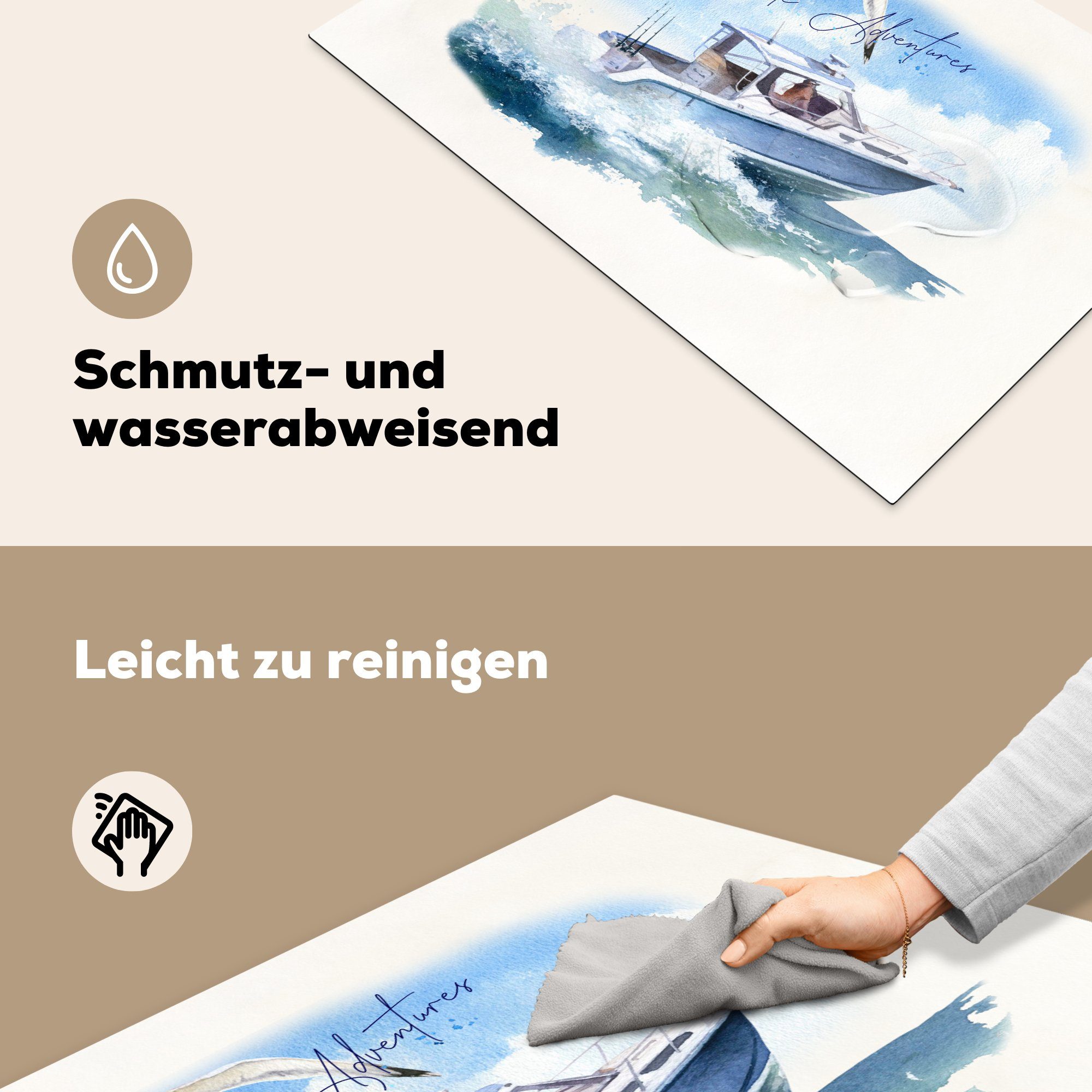 MuchoWow Herdblende-/Abdeckplatte Boot - Schutz Ceranfeldabdeckung Vinyl, Induktionskochfeld für Aquarell, Vogel - (1 die cm, tlg), küche, 81x52