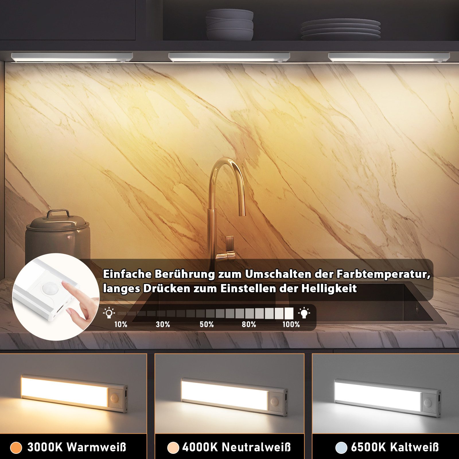 ZMH LED Unterbauleuchte mit Bewegungsmelder Aufladbar Schranklicht USB 1500 günstig online kaufen