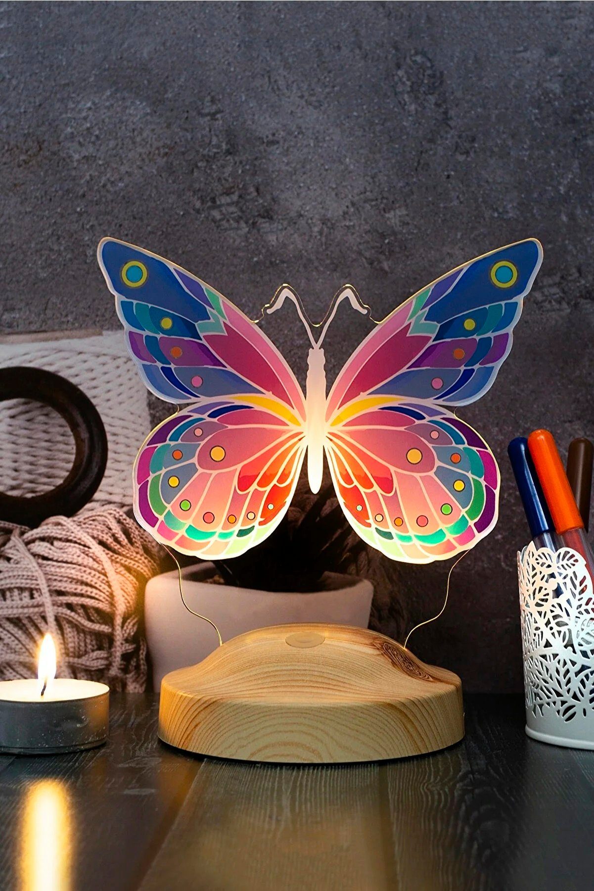 6 mit 3D LED Schmetterling Lampe Farben, Nachtlicht, Geschenkelampe Nachttischlampe LED Vision verschiedenen LED integriert, fest Butterfly mehrfarbig Lampe LED LED in