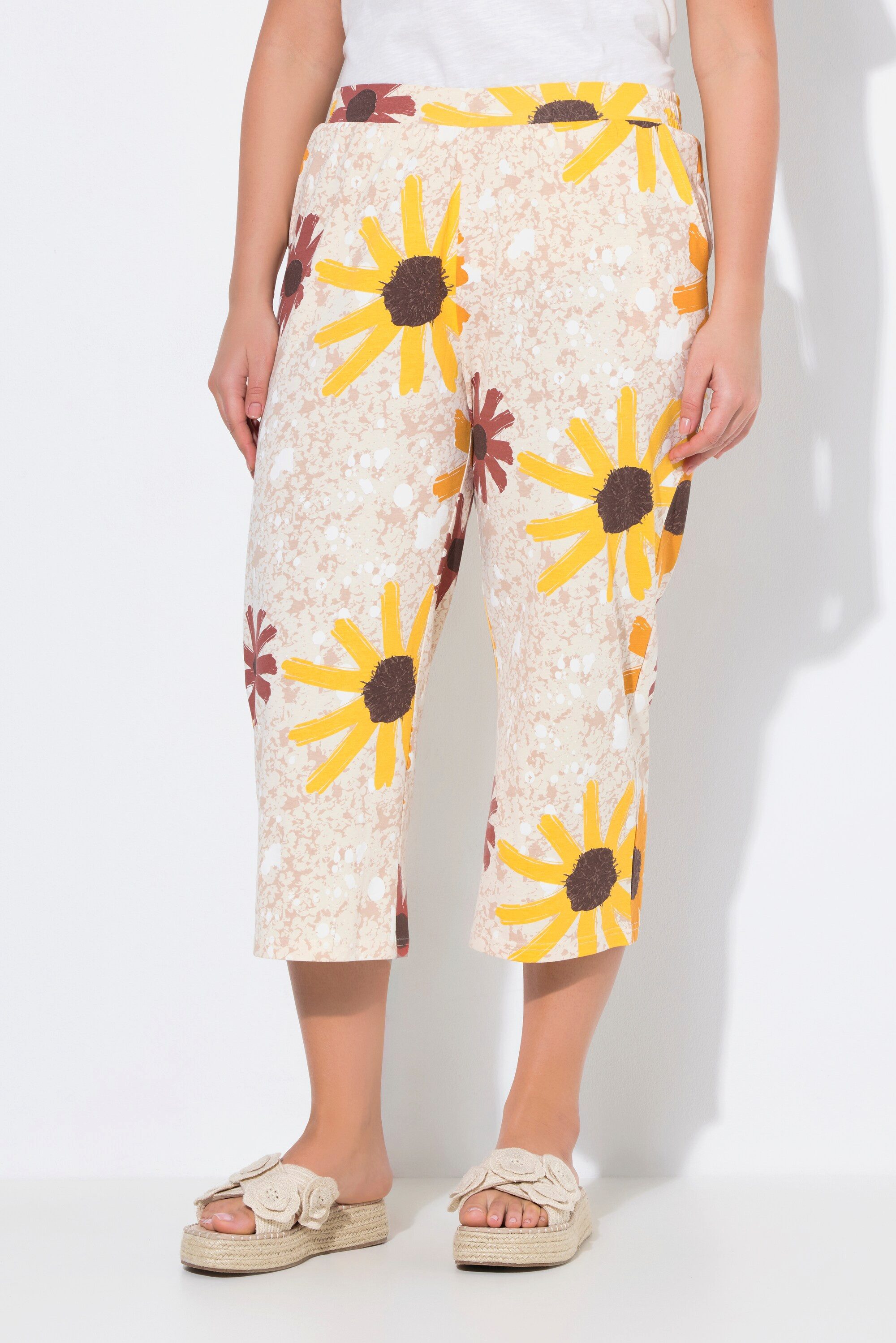 Ulla Popken Culotte Jersey-Culotte Sonnenblumen Komfortbund günstig online kaufen