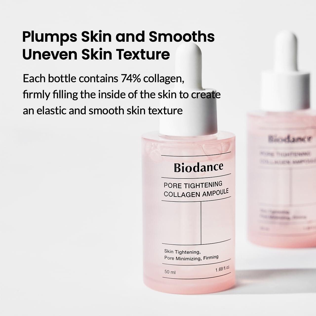 Biodance Gesichtsserum Pore Tightening Collagen Ampoule 50 ml – Porenstraffendes Serum für glatte, elastische Haut, 10 Arten Hyaluronsäure, Elastin, Ultra-niedermolekulares Kollagen, Peptid SYN-COLL