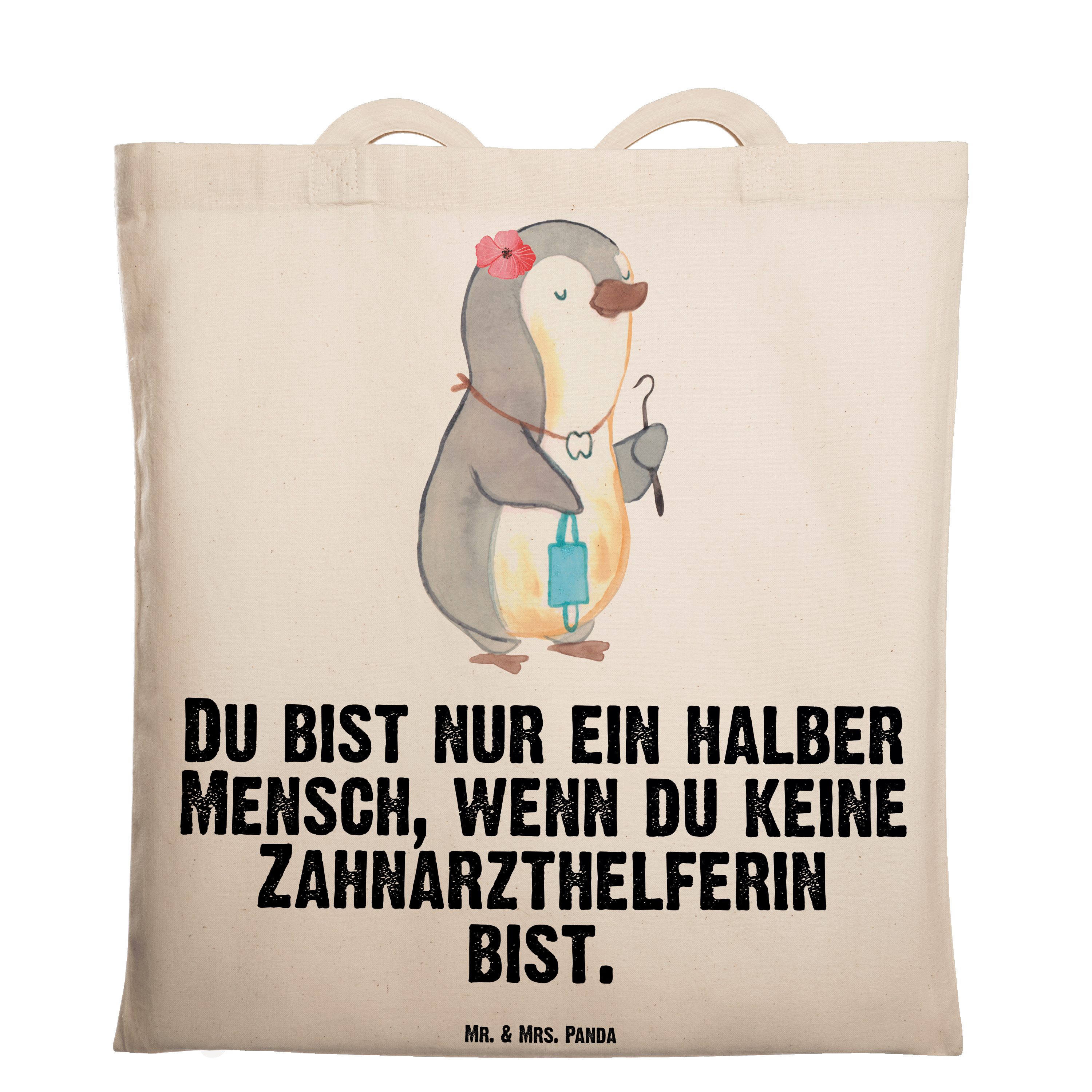 Mr. & Mrs. Panda Tragetasche Zahnarzthelferin mit Herz - Transparent - Geschenk, Einkaufstasche, J (1-tlg)