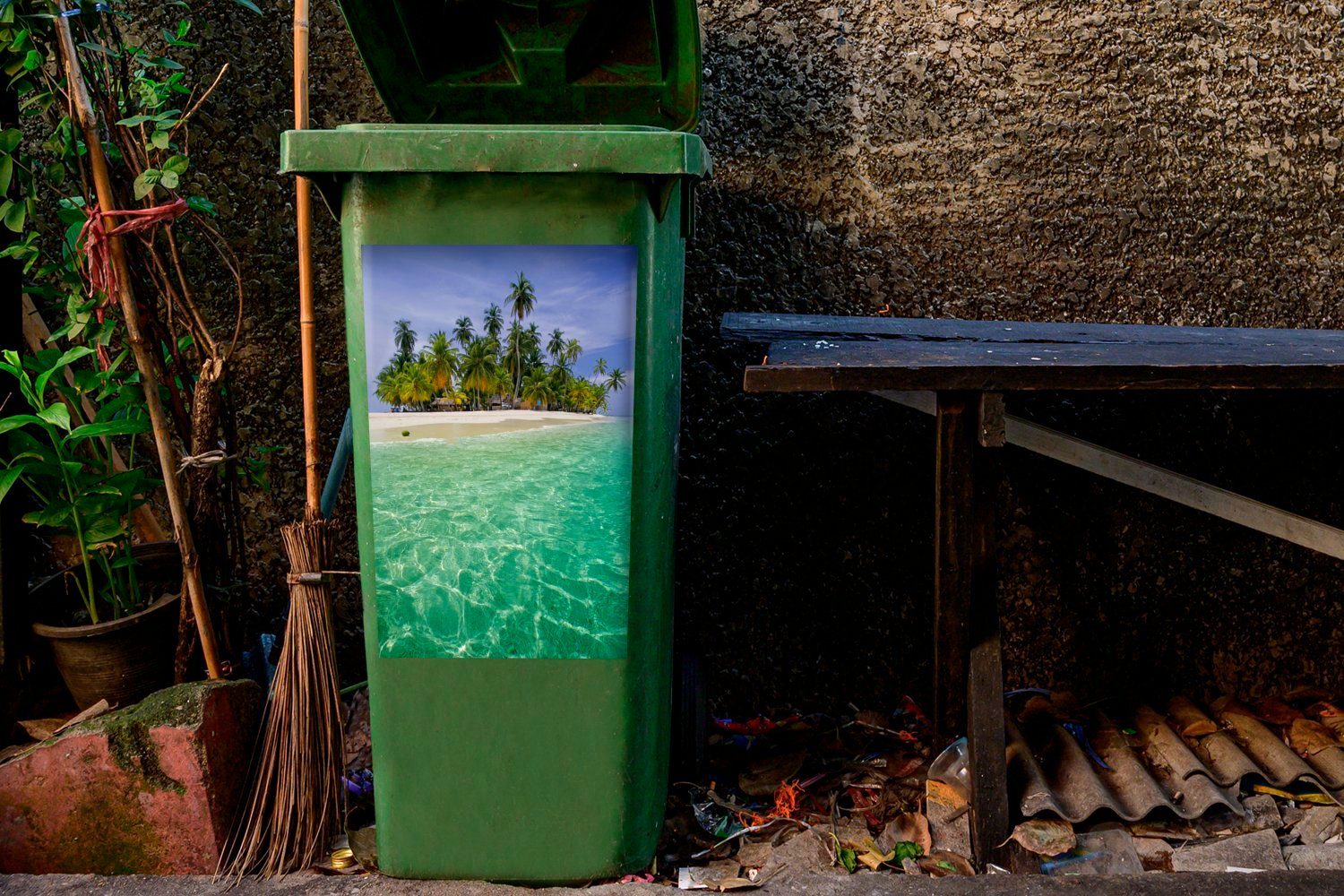 Mülltonne, Tropische Abfalbehälter Mülleimer-aufkleber, in Sticker, MuchoWow (1 Wandsticker Container, San-Blas-Inseln Insel der St), Panama
