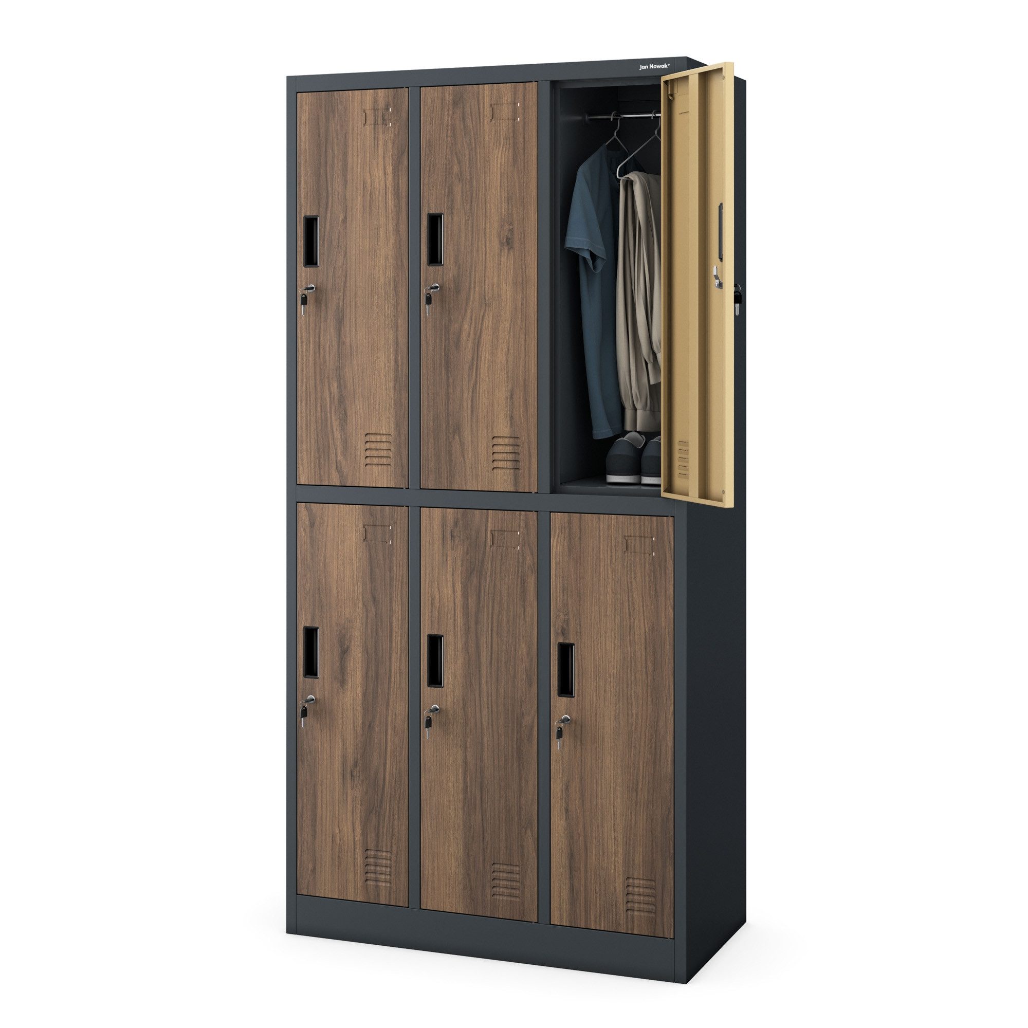 Jan Nowak Mehrzweckschrank Metall Kleiderspind 90 cm IGOR 6 Fächer abschließbar Stahl (0,6 mm 185 x 90 x 45 cm Kleiderstange Wandmontage möglich) Garderobenschrank Schloss je Fach 185 cm hoch robust 13 Farben