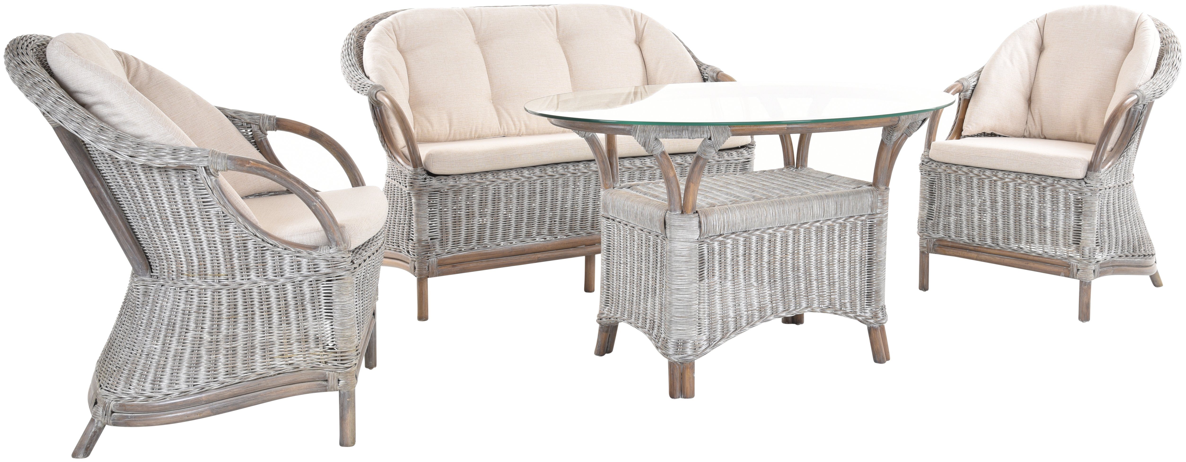 Krines Home Sitzgruppe Rattan Wintergartenset Charles Rattanmöbel Set Rattangruppe, (4-teilig, 2 Sessel, 1 Zweisitzersofa, 1 Tisch), Sitzgruppe Rattanset Rattanmöbel Lounge und Empfangsbereich