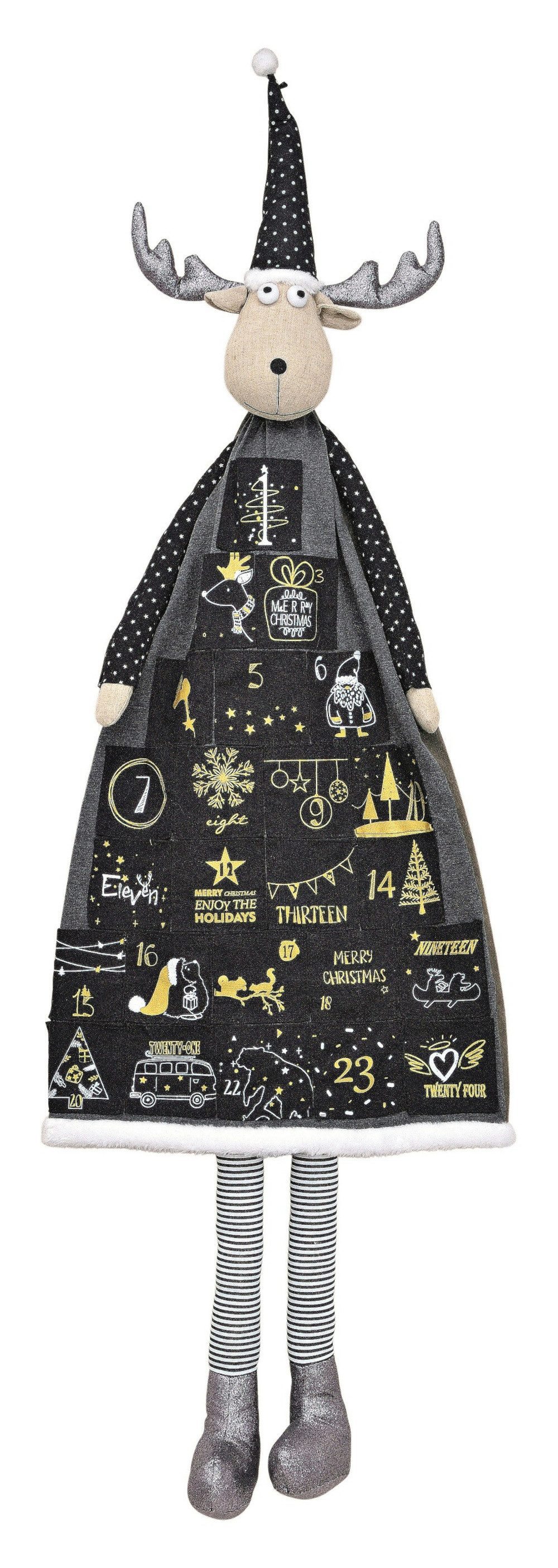 foolonli befüllbarer Adventskalender Adventskalender 140cmH Elch Hirsch Stoffkalender Türkalender Schwarz