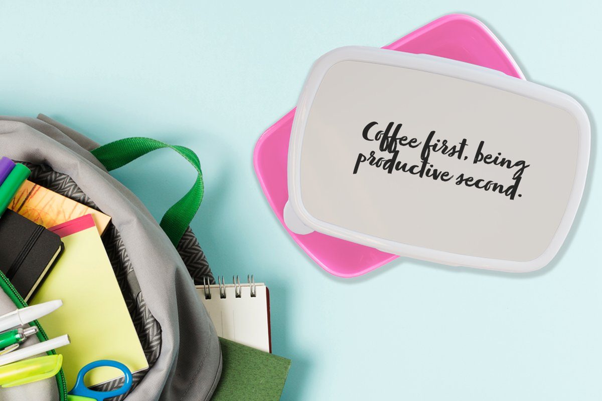 - Brotbox (2-tlg), Kaffee rosa Kinder, für dann Kunststoff, Erst produktiv Brotdose Kaffee, - sein Snackbox, Erwachsene, Mädchen, Sprichwörter Kunststoff - -, Lunchbox Zitate MuchoWow