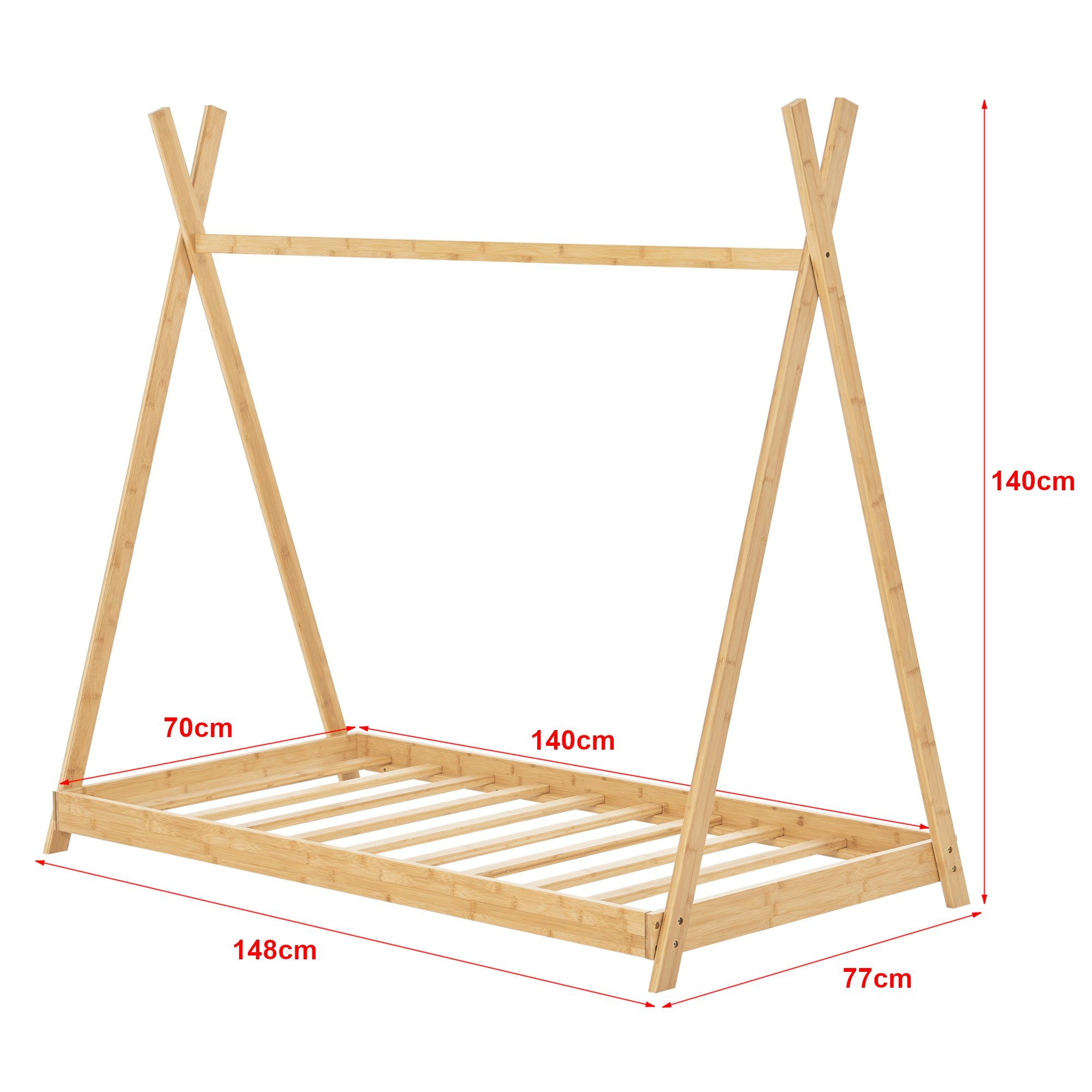 en.casa Kinderbett, »Vimpeli« Bambus ohne Matratze 70 x 140 cm