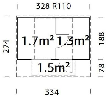 Palmako Fasssauna, BxTxH: 333 x 273 x 250 cm, 4,2 mm, 1,3 + 1,5 m², BxT: 333 x 273 cm