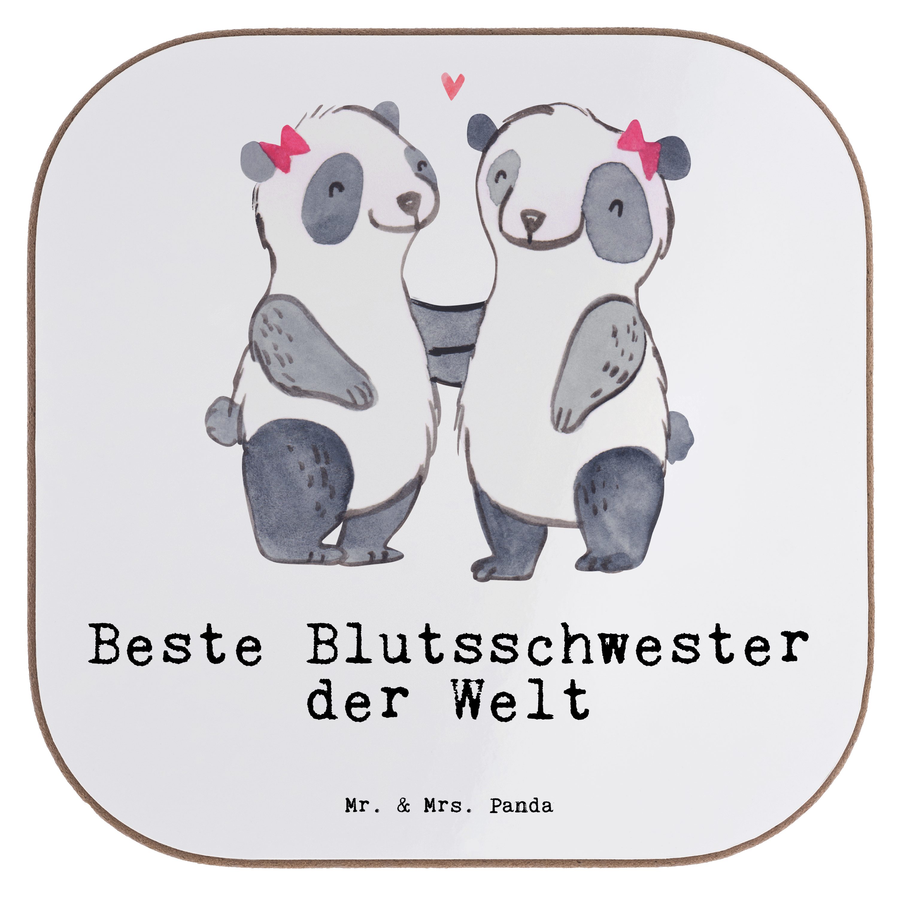 Mr. & Mrs. Panda Getränkeuntersetzer Panda Beste Blutsschwester der Welt - Weiß - Geschenk, Bedanken, Unte, 1-tlg.