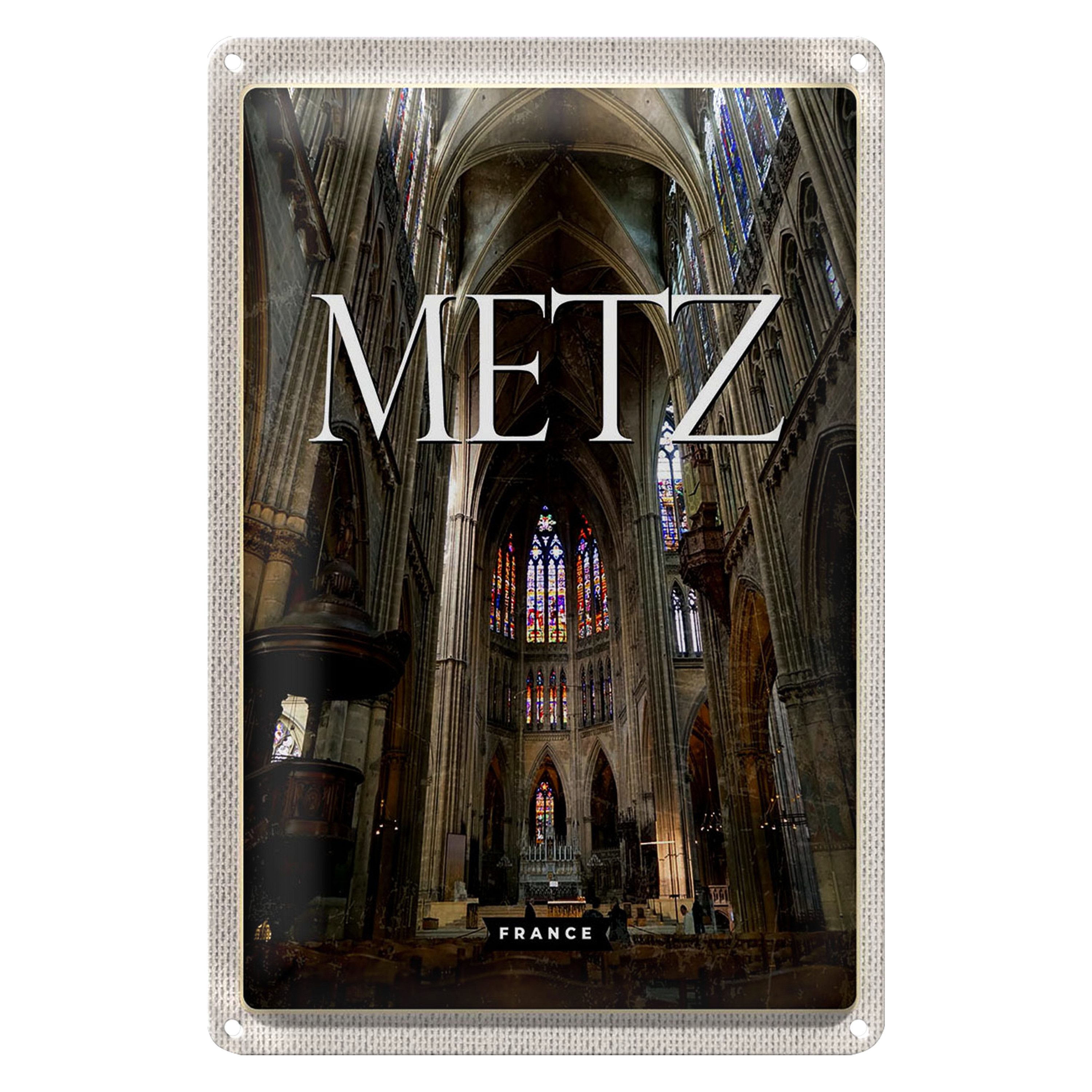 Roomando Metallschild Reise 12x18cm Metz France Kathedrale Reiseziel
