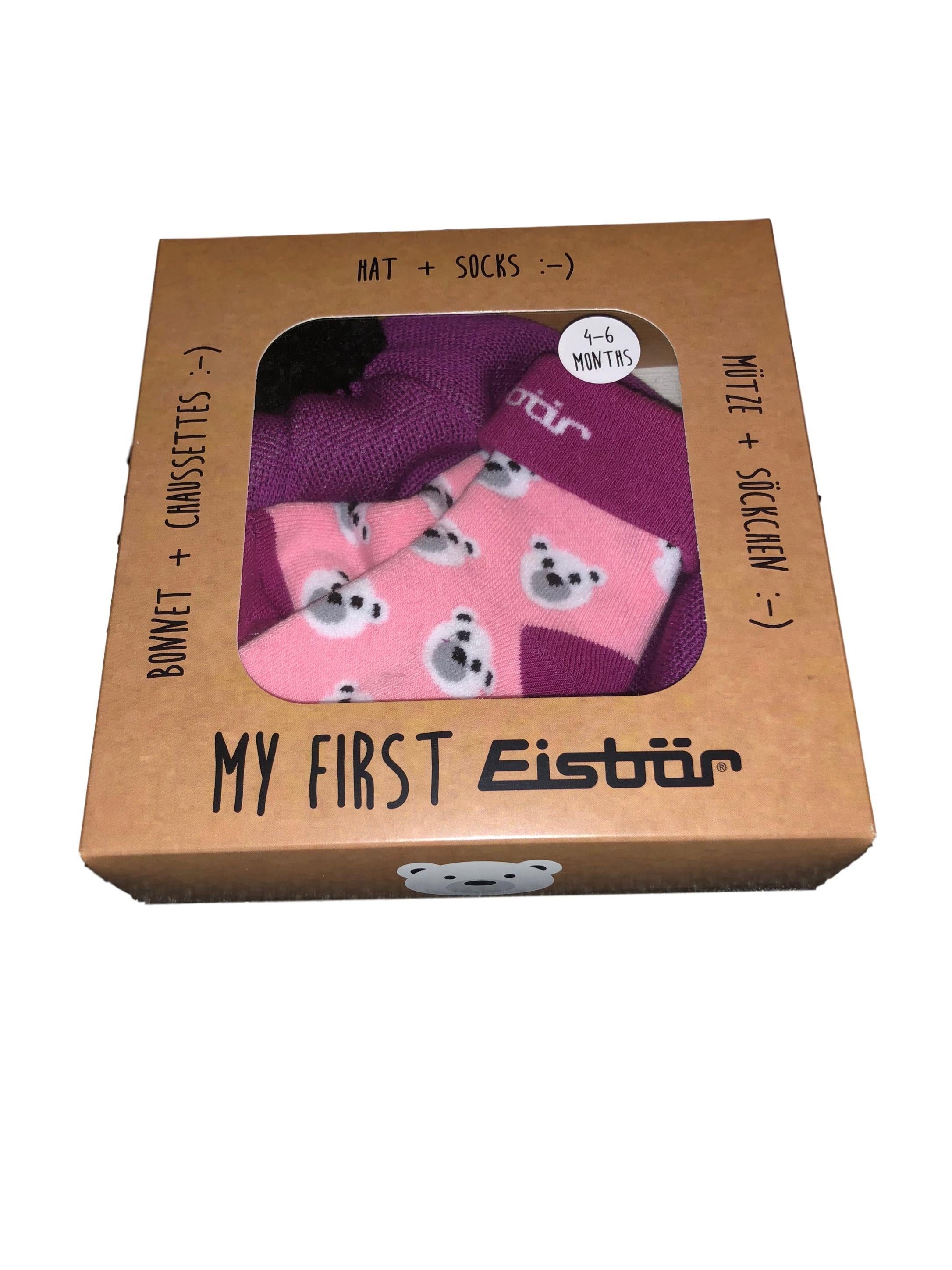 Eisbär Strickmütze Eisbär Babyset "My First Set" Eisbär Socken Mütze rosa