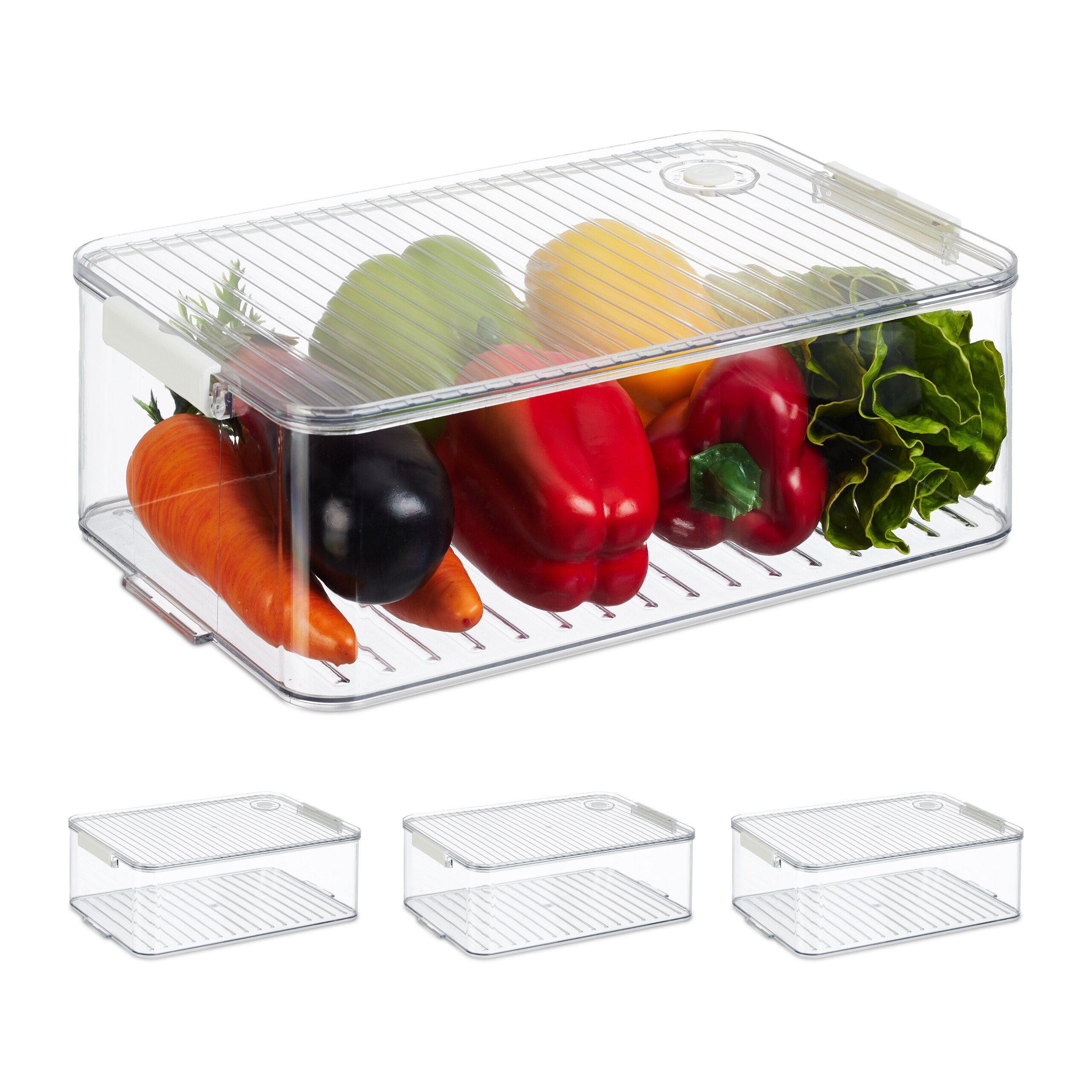 relaxdays Frischhaltedose Kühlschrank Organizer 4er Set, Kunststoff