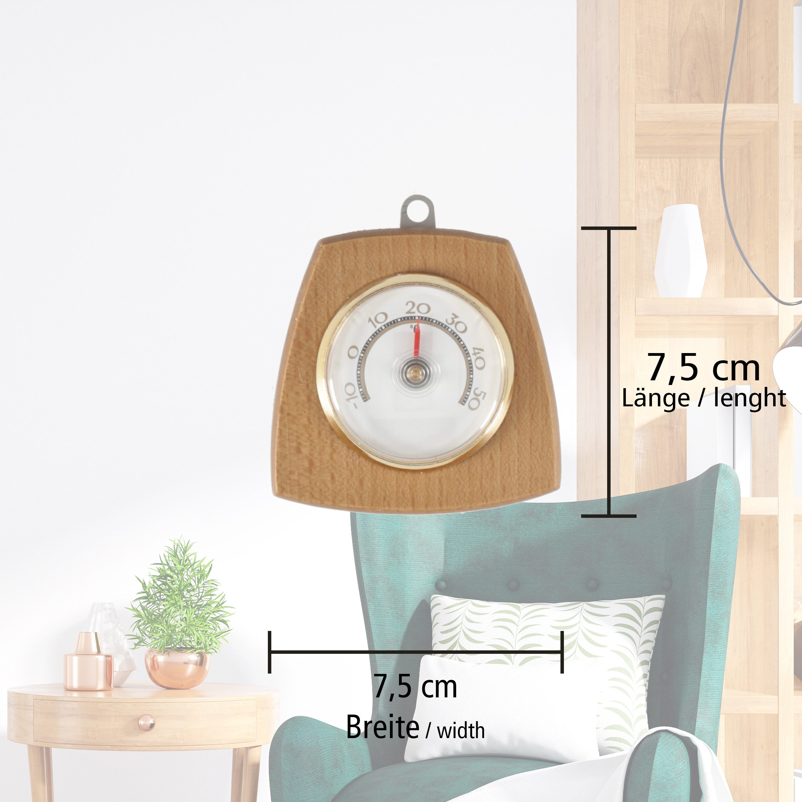 Lantelme Raumthermometer Bimetall Holz Thermometer Innen Zimmer Holzthermometer, 1-tlg., Temperaturen von -10 °C bis +50 °C, Deutsche Herstellung