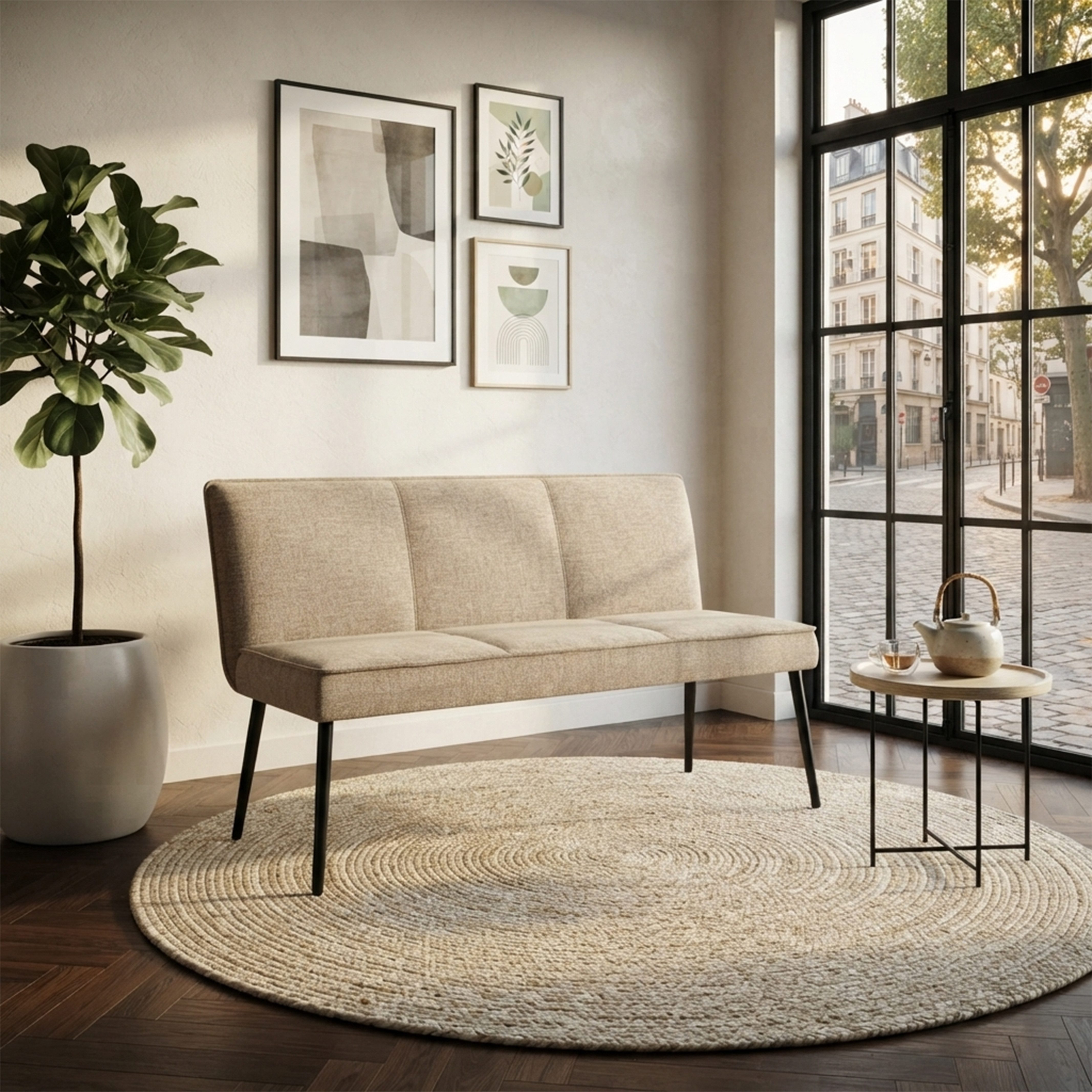 YOZI Sitzbank Essbank mit Taschenfederkern Dunkelgrau/Beige schwarze Metallbeine (Packung, nur Essbank), Frei im Raum stellar – Bild 5 von 5