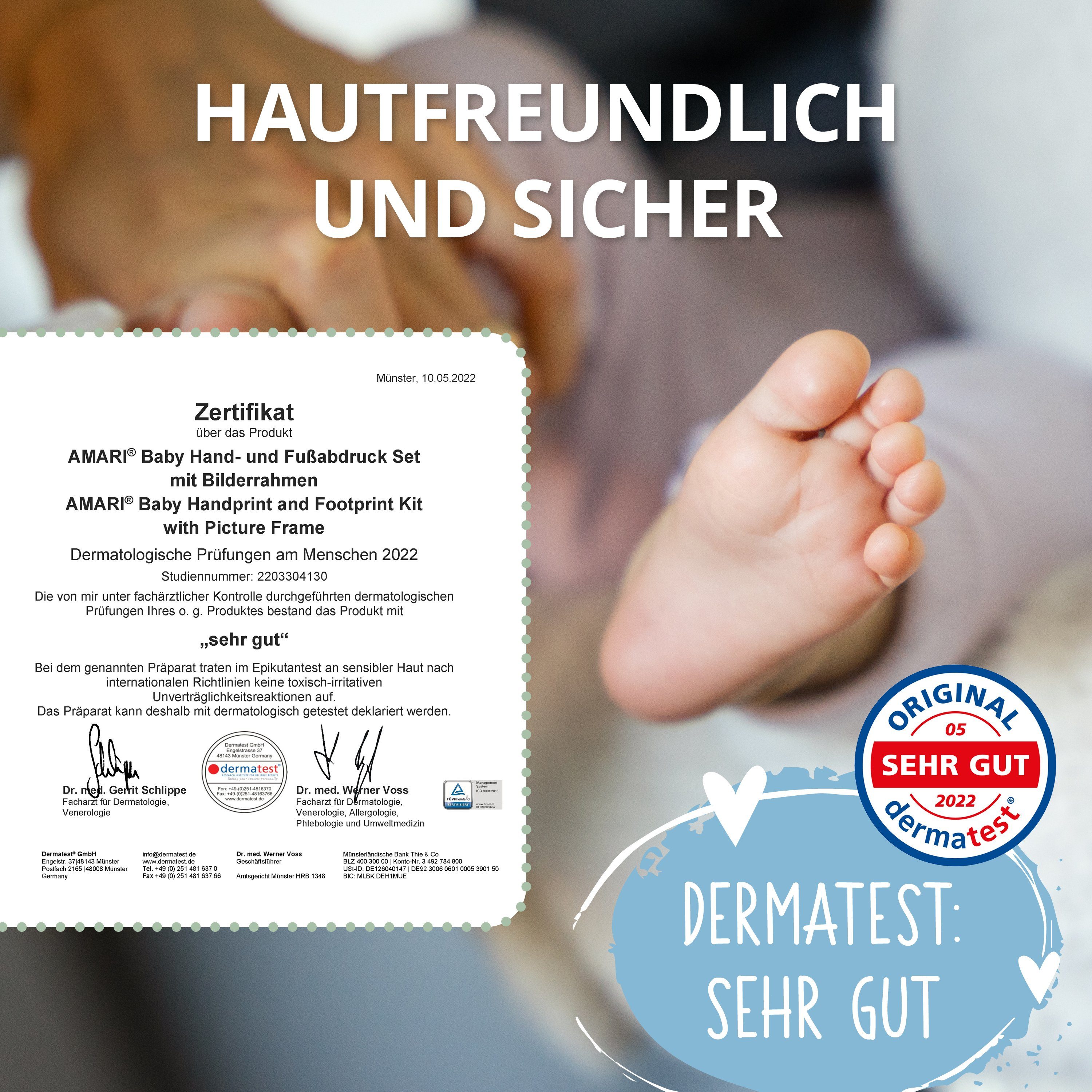 Amari Handabdruck-Set AMARI ® Baby Handabdruck und Fußabdruck Set Rainbow, Bilderrahmen, Liebevolles Design, perfekte Geschenkverpackung