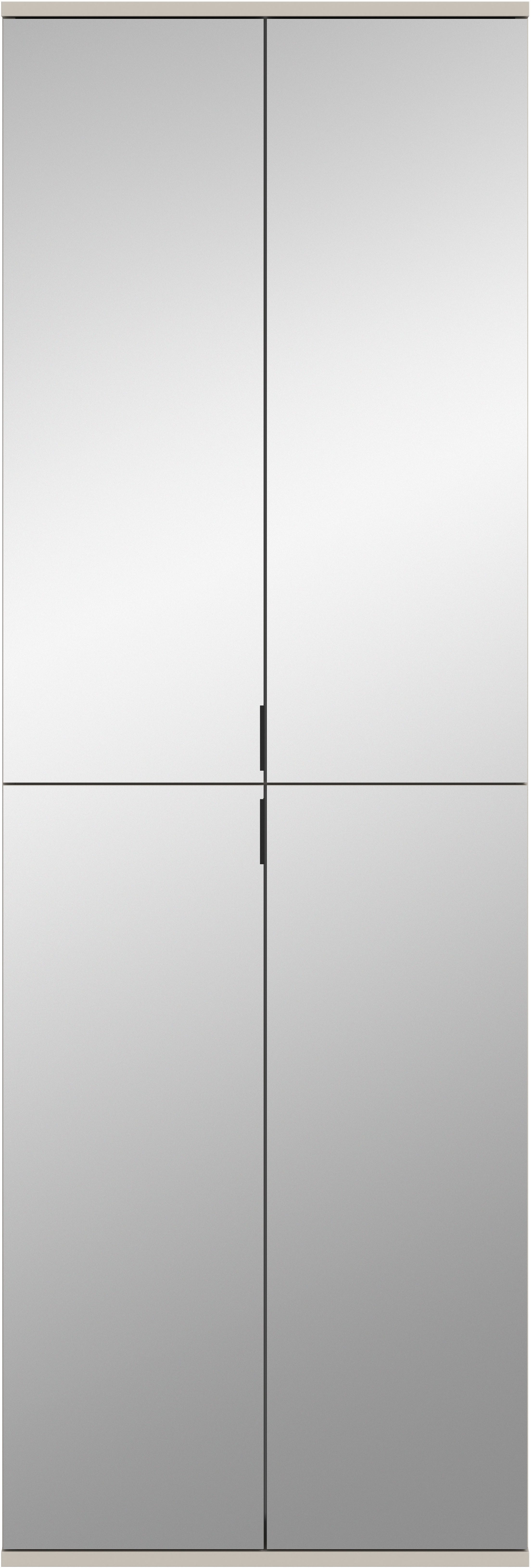 Home affaire Schuhschrank TRONDHEIM, Höhe 193 cm, 4 Spiegeltüren, 9 Fächer, 7 Einlegeböden (inkl. ausziehbarer Kleiderstange, in verschiedenen Farben erhältlich) Schrank, Hochschramk, Mehrzweckschrank, Universalschrank, Flur, Diele