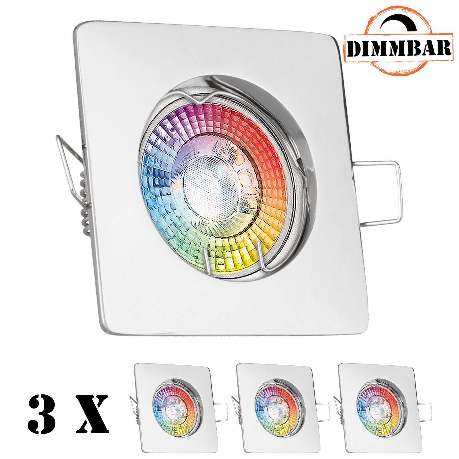 LEDANDO LED Einbaustrahler 3er RGB LED Einbaustrahler Set extra flach in chrom mit 3W LED von LED | Strahler