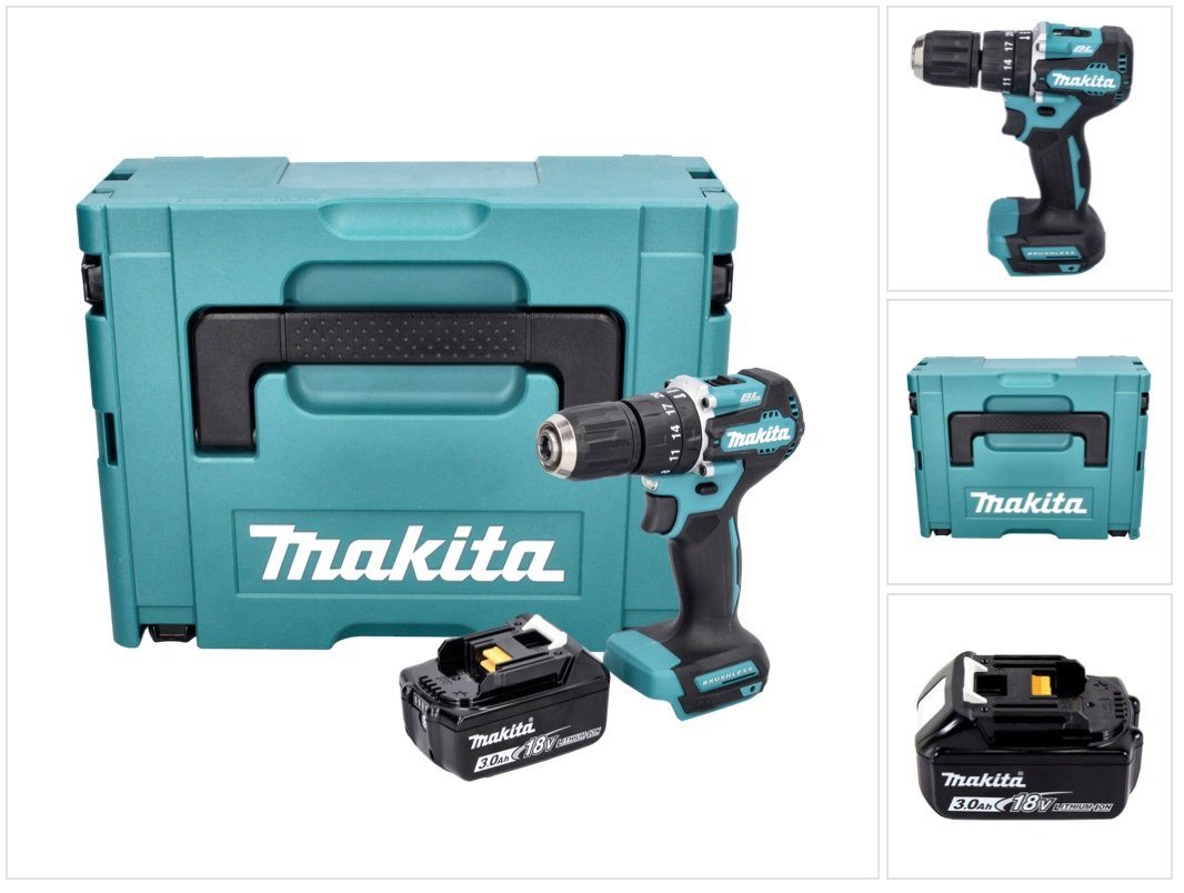 Makita Schlagbohrmaschine DHP 487 F1J Akku Schlagbohrschrauber 18 V 40 Nm Brushless + 1x Akku 3