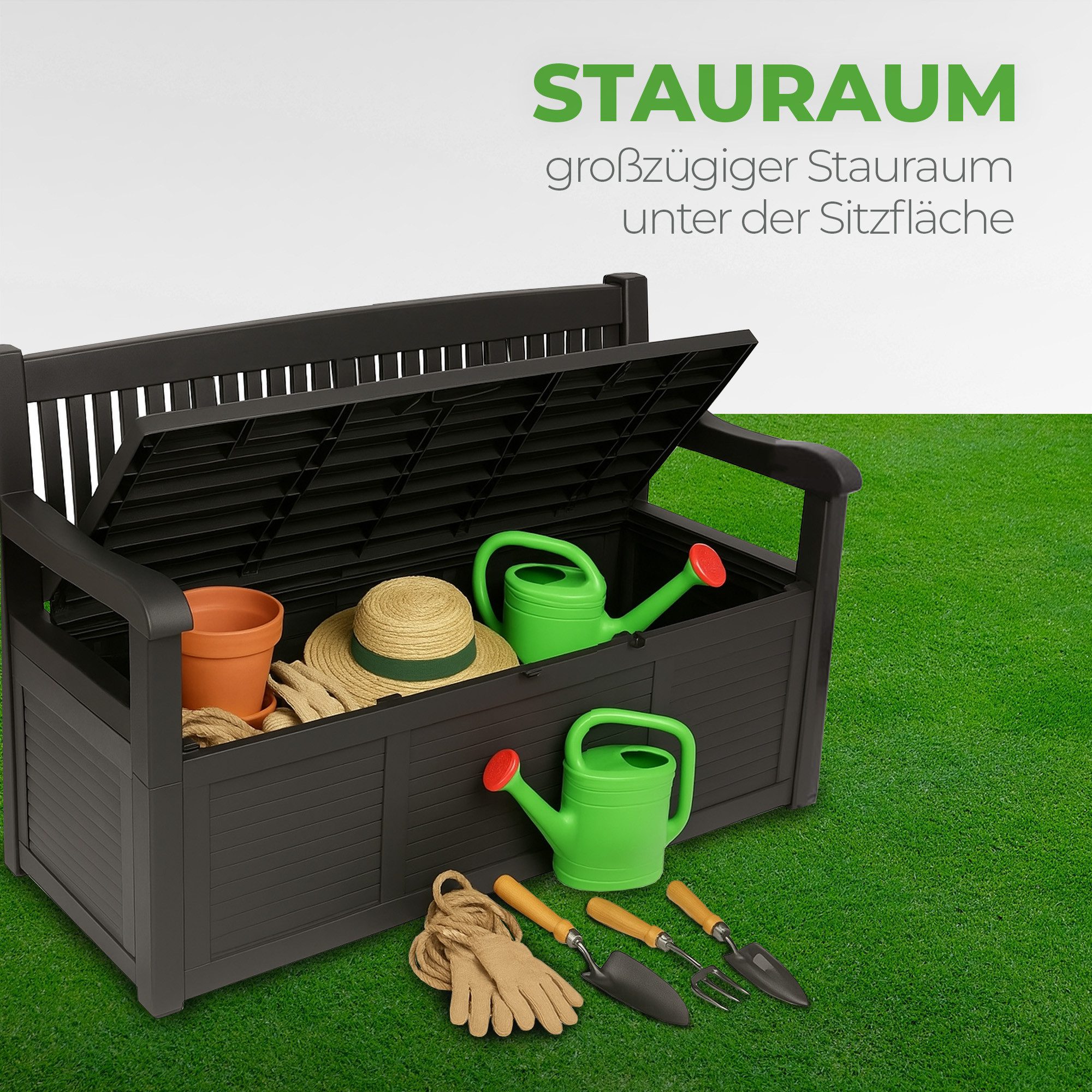 Bestlivings Gartenbank inkl. Stauraum 280L, 130x60x85 cm, Kunststoff, robust, UV- und Wetterbeständig – Bild 3 von 5