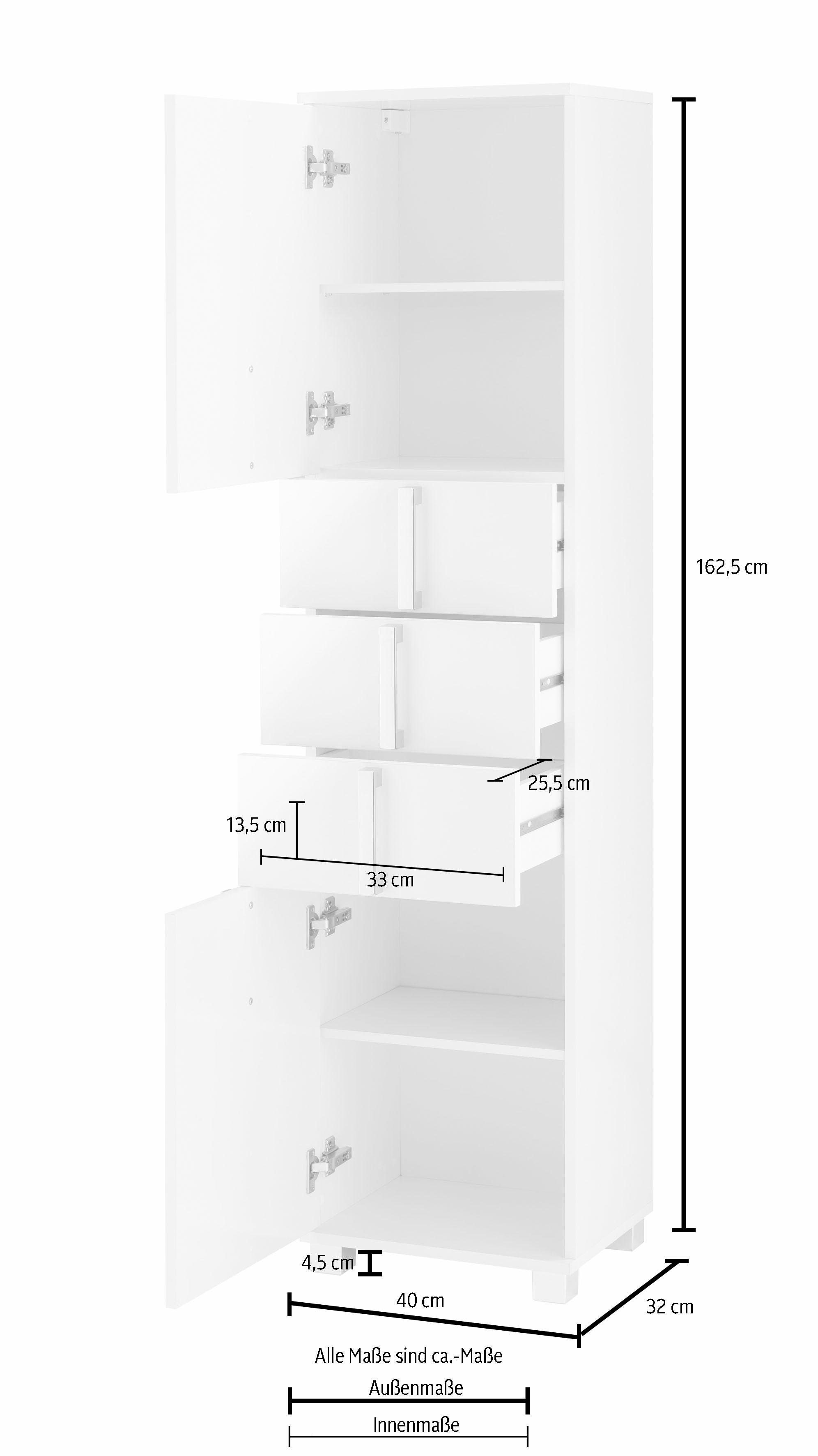 Schildmeyer cm, Türen glanz Soft-Close-Funktion Hochschrank Höhe / mit weiß Metallgriffen, wotaneiche mit weiß 163,7 | glanz Kampen wotaneiche /