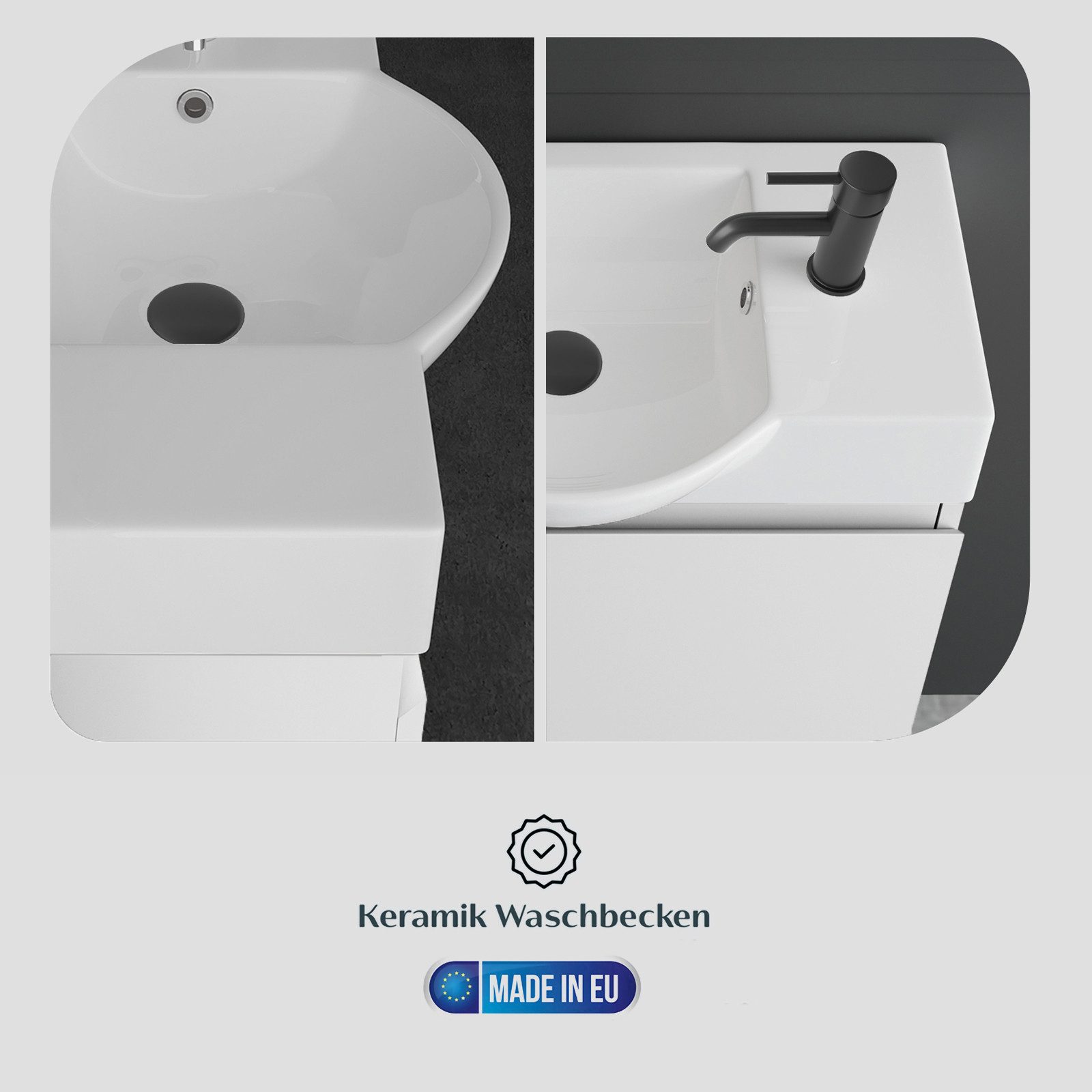 Alpenberger Waschtisch Gäste WC Waschbecken mit Unterschrank Klein, Waschplatz 55 cm hängend (Gäste WC Möbel Vormontiert, Waschtisch mit Unterschrank mit Softcl – Bild 5 von 5