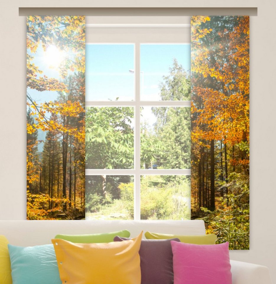 Schiebegardine Herbstsonne Flächenvorhang 2er Set 40 cm breit - 160 cm  lang, gardinen-for-life