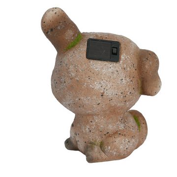 B&S Gartenfigur Gartenfigur Hund 2 LEDs Dämmerungssensor Steinoptik Keramik H 20 cm