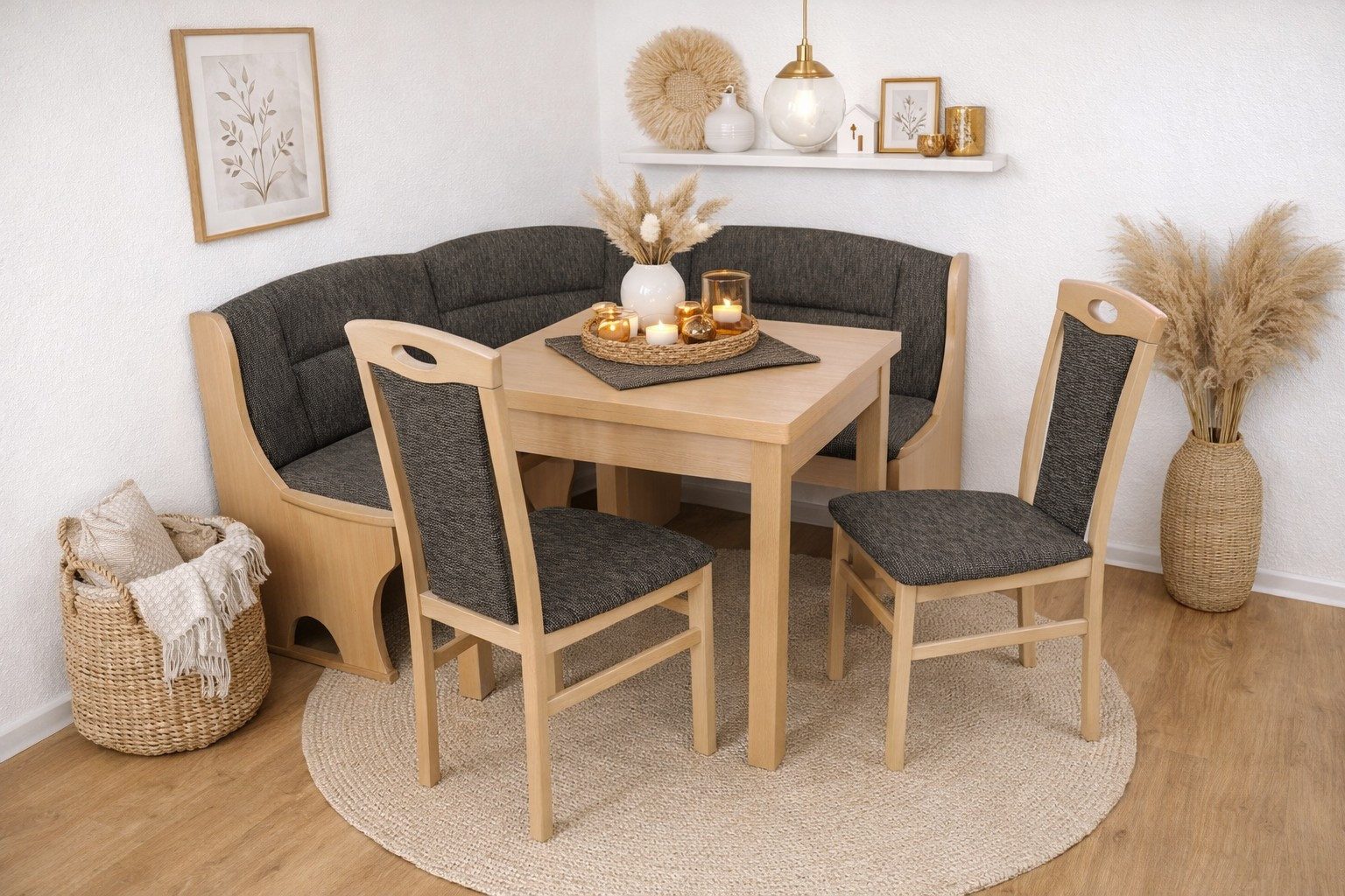 moebel-direkt-online Eckbankgruppe Madrid 4tlg. Set (Stauraumeckbank, Ausziehtisch, Massivholzstühle), (Spar-Set, 4tlg. Set), Eckbank mit Stauraumfunktion