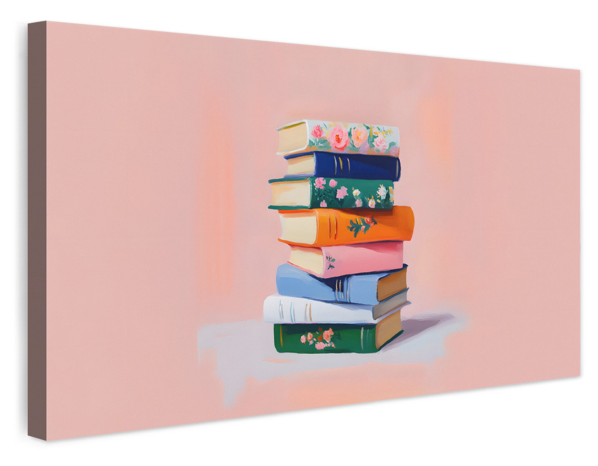 OneMillionCanvasses® Leinwandbild Panorama Bücher - Stapel - Bunt, Fotodruck (1 St), Wandbild, Deko Schlafzimmer Wohnzimmer Flur 40x20 cm