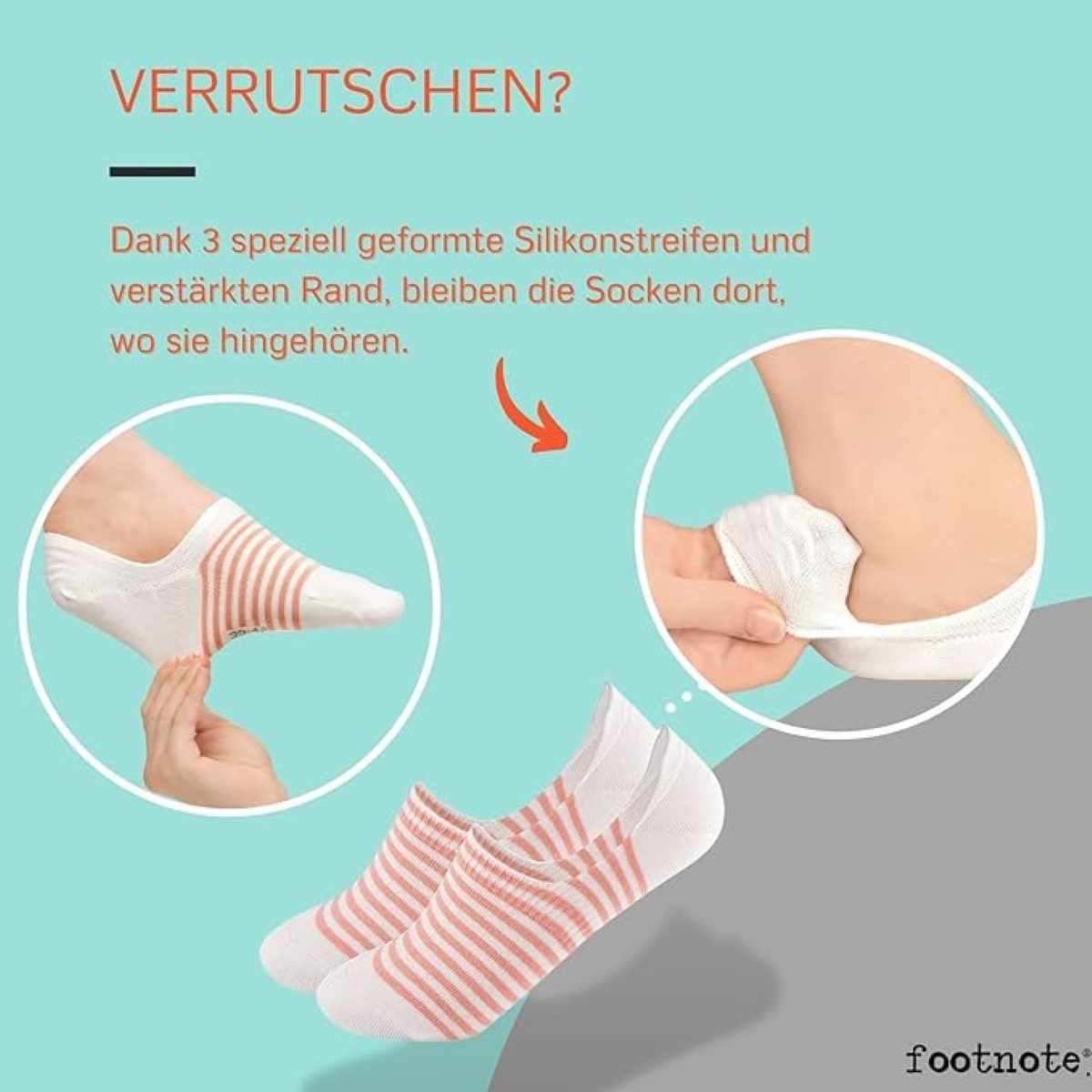 FOOTNOTE Füßlinge Blyton/39-42/pastell (8-Paar) unsichtbare Low Cut Sneakersocken, Invisible Socks mit Silikon – Bild 4 von 5