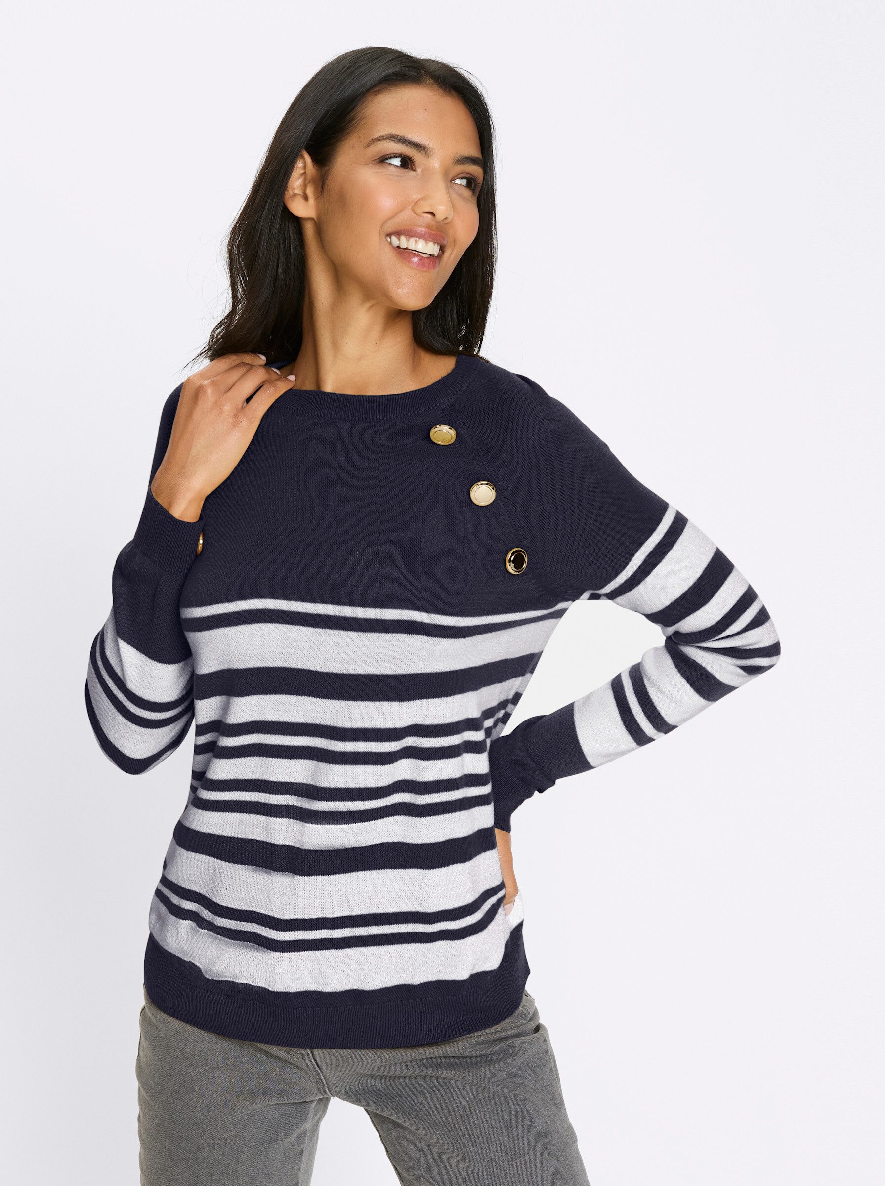 Sieh an! Strickpullover Ringel-Pullover Langarm Jersey
