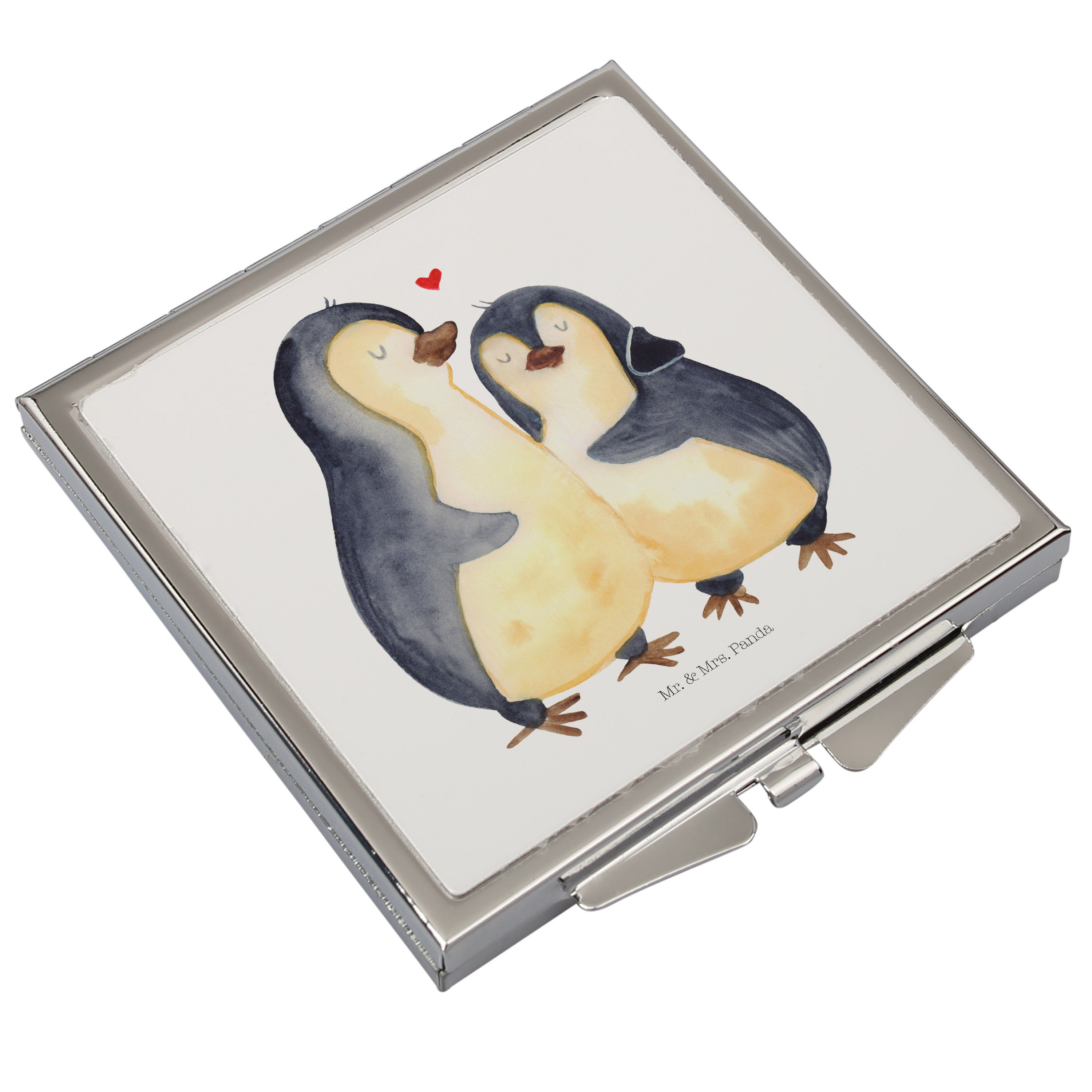 Kosmetikspiegel Seevogel, Mrs. Panda (1-St) Mr. Weiß Paar, - Pinguin & - Geschenk, umarmend Handtasche, Liebe