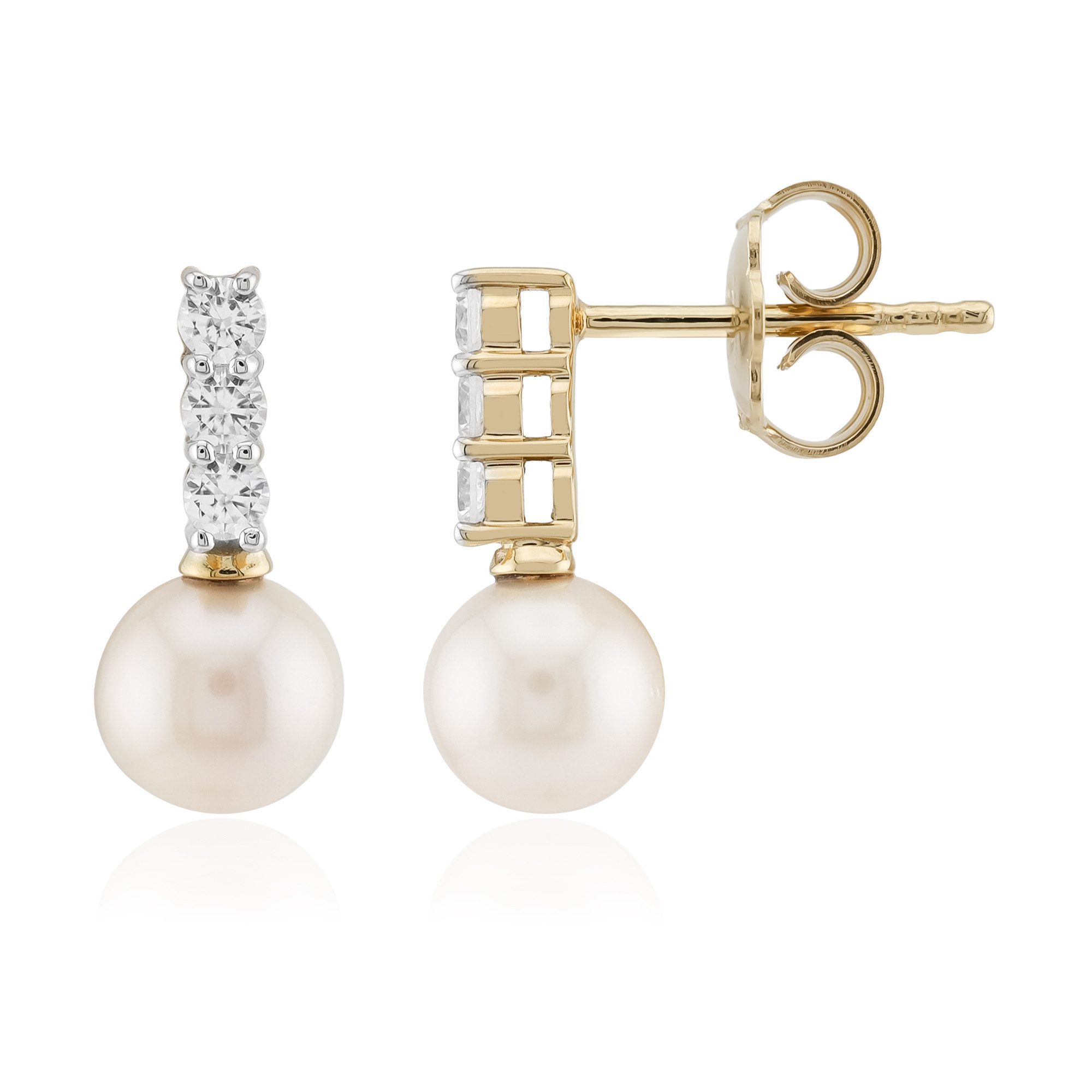 Cavill Perlenohrringe Cavill Damen Ohrringe Sterlingsilber Akoya Perle 6,5 mm Zirkon (2-tlg)