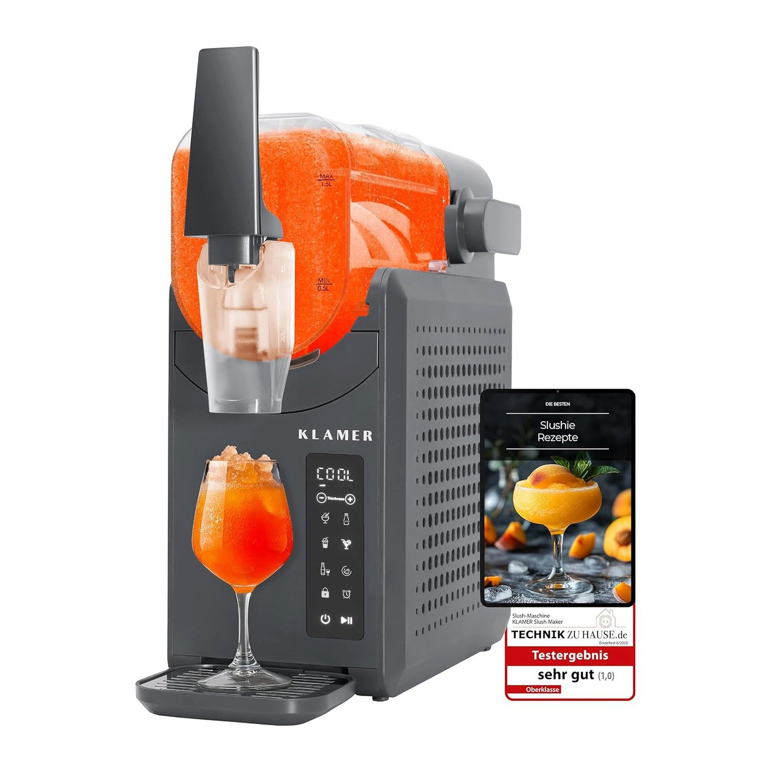 KLAMER Slush-Eismaschine 5 voreingestellte Programme: Slushie, Cocktail, Milchshake, Frappé, W…, 2 l, 220 W, Reinigungsautomatik, Touchpad-Steuerung, Programmierbar