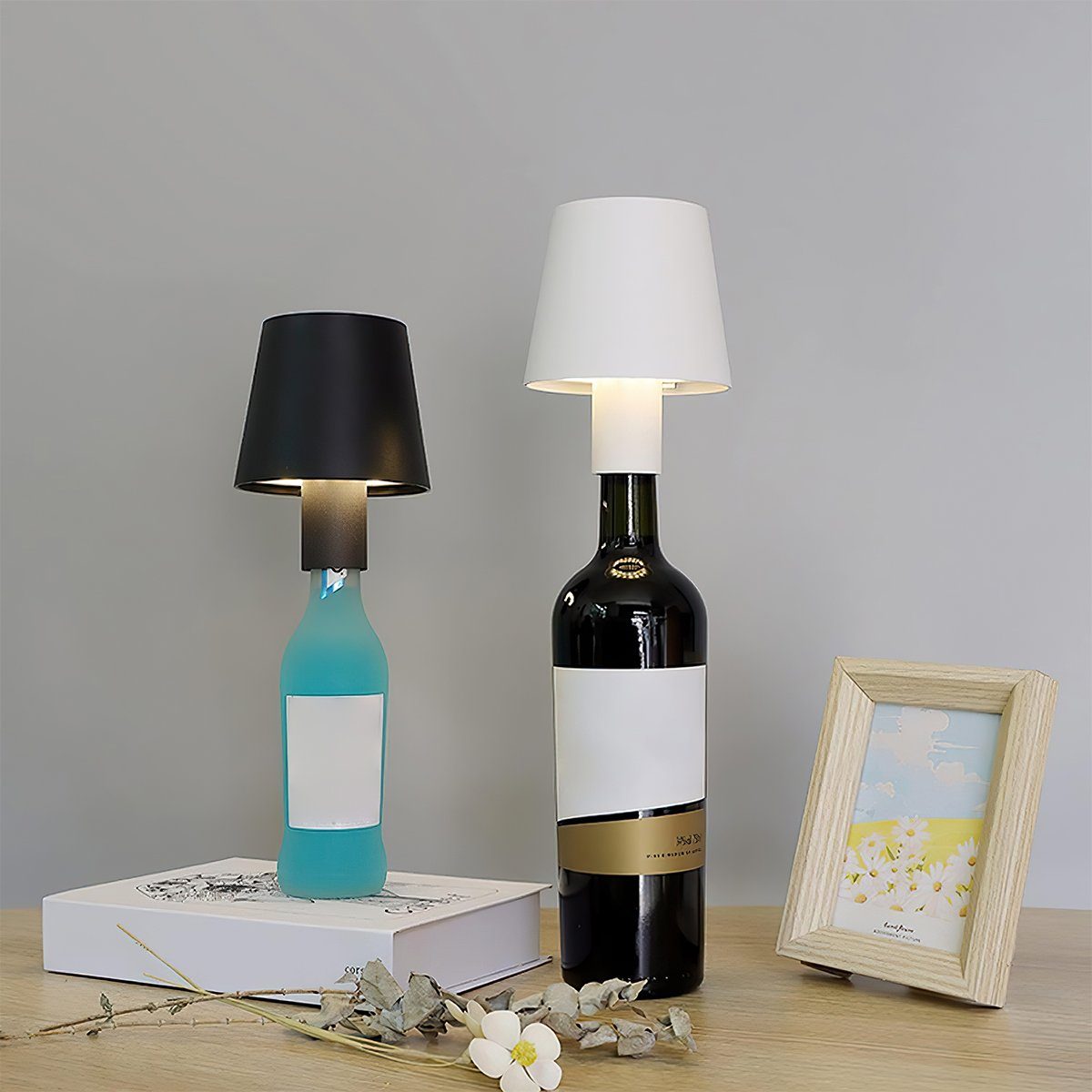 Welikera Nachttischlampe Weinflaschen-Tischlampe, Schwarz dreifarbig 2000mAh dimmende Touch-Tischlampe